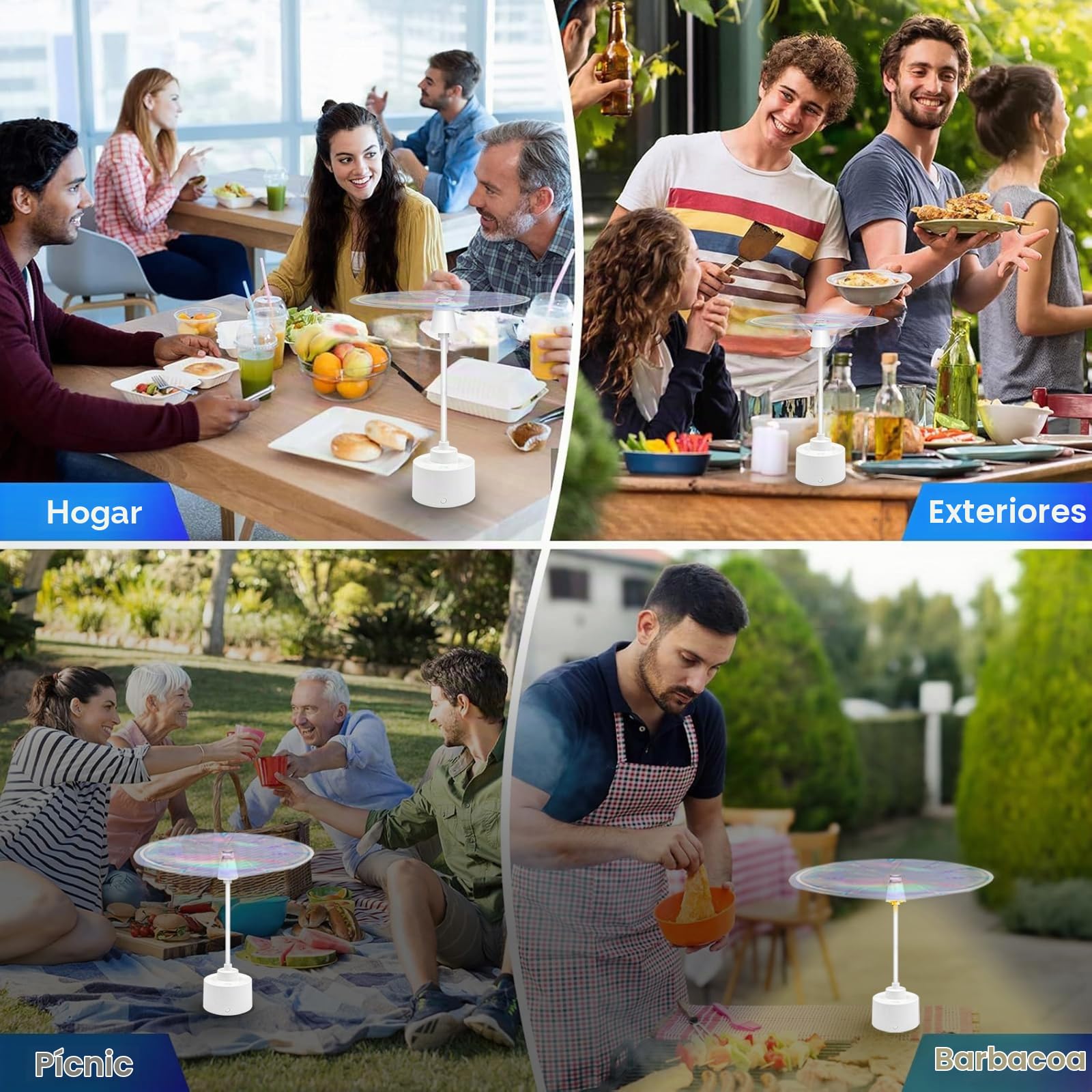 Ventilador Repelente De Moscas, 4Pcs Controlador De Trampas Para Mosquitos Con Cuello De Cisne Flexible De 360°, Luz LED Eliminación Física De Insectos Con Gancho Para Colgar Ideal Para Fiestas BBQ