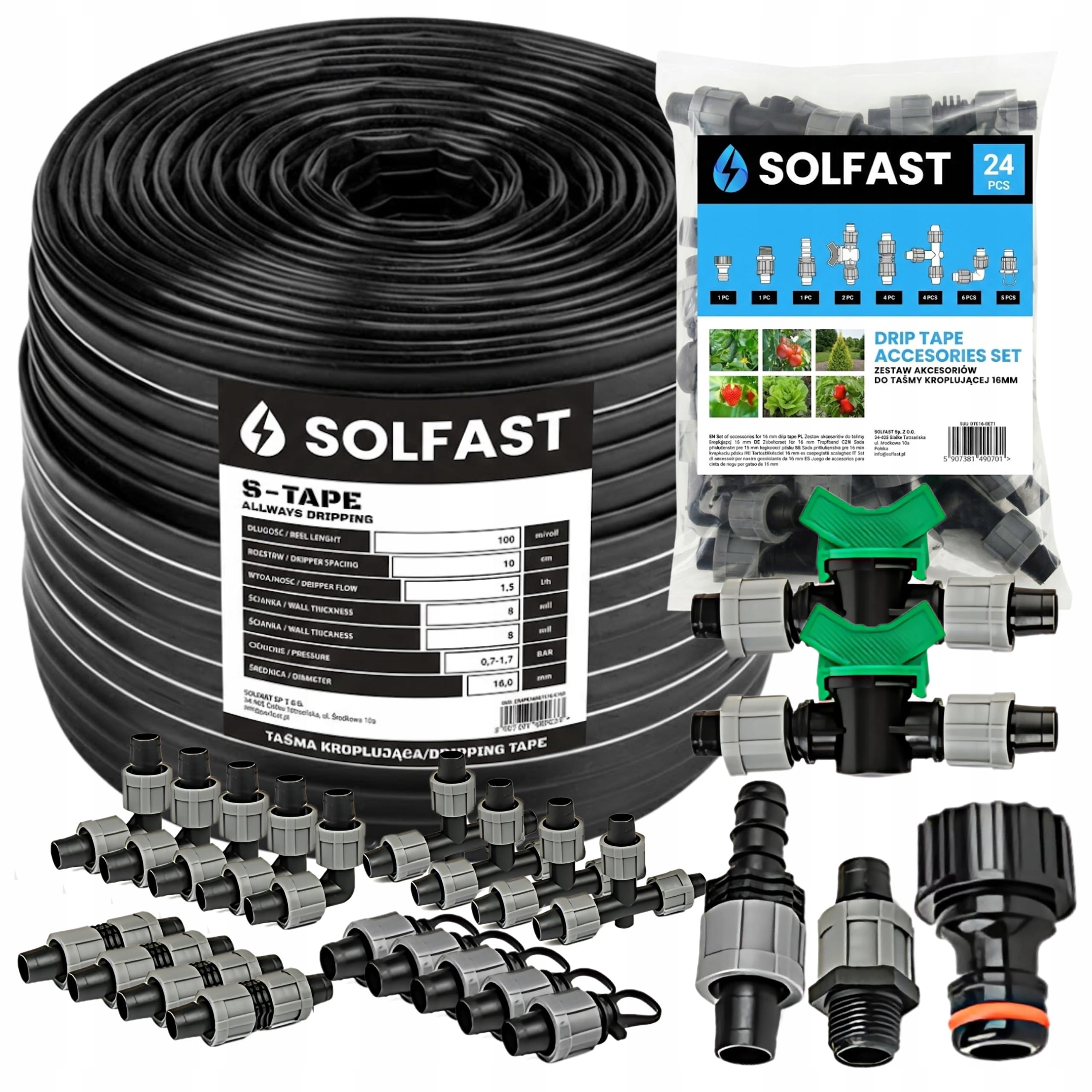 Tropfschlauch Set 100m 16mm 10cm Abstand 1,5L/h – Bewässerungssystem Komplettset mit Zubehör (24 Teile) – Tropfbewässerung Garten & Gewächshaus