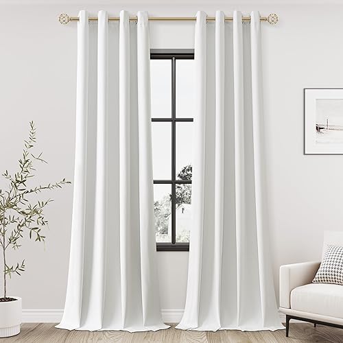 Miniatura 62 de Cream Linen Blackout Curtains 96 Length 2 Panels Set for Living Room Bedroom, 100% Black Out Thermal Insulated Linen Drapes, Room Darkening Grommet