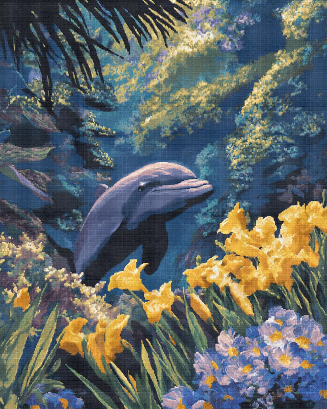 RKFLGEW DIY Bead Embroidery Kit Dolphins and Flowers 50x70cm