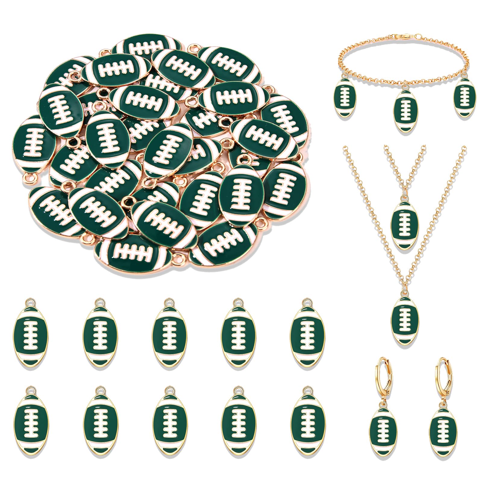 NVENF 30PCS Football Charms for Jewelry Making, Enamel Football Charms for Bracelet Necklace Earrings Making, Red Black White Blue Purple Orange Game