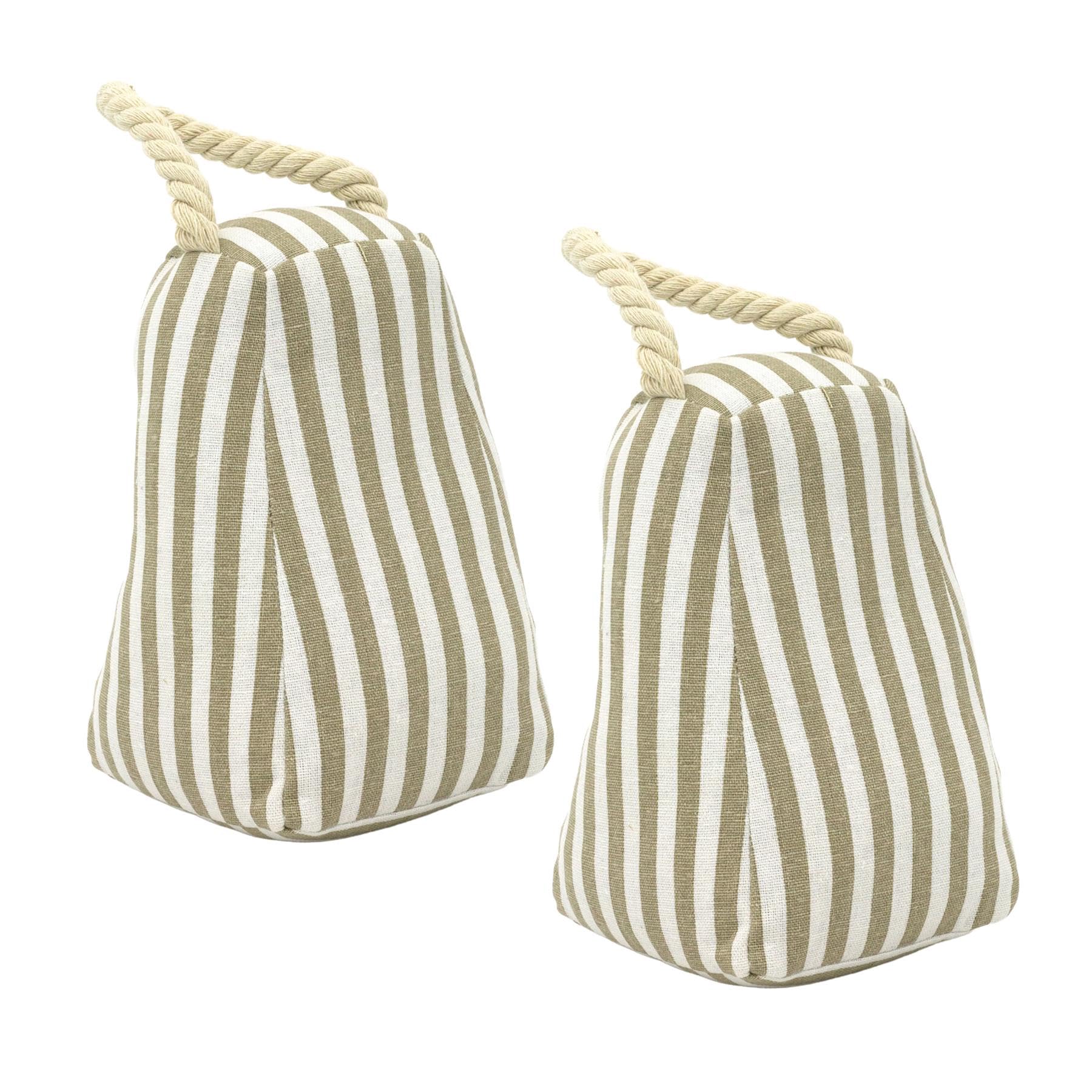 Set of 2 Beige Stripe Door Stops, 1.2kg Weighted Door Stoppers for Floor with Handle, 18cm Fabric Doorstops