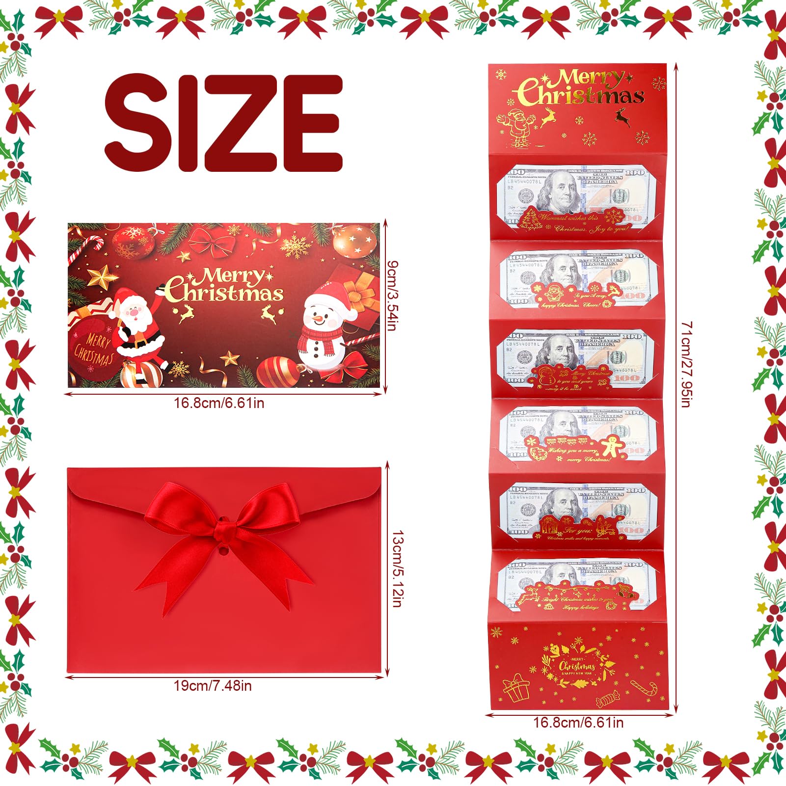 2pcs Weihnachtsgeldhalter für Bargeld, Faltbare 6 Steckplätze Diy Weihnachts-Geld-Oder Geschenkkartenhalter, Weihnachtsüberraschung Christmas Cash Gift Envelope für Eltern Familie Freunde