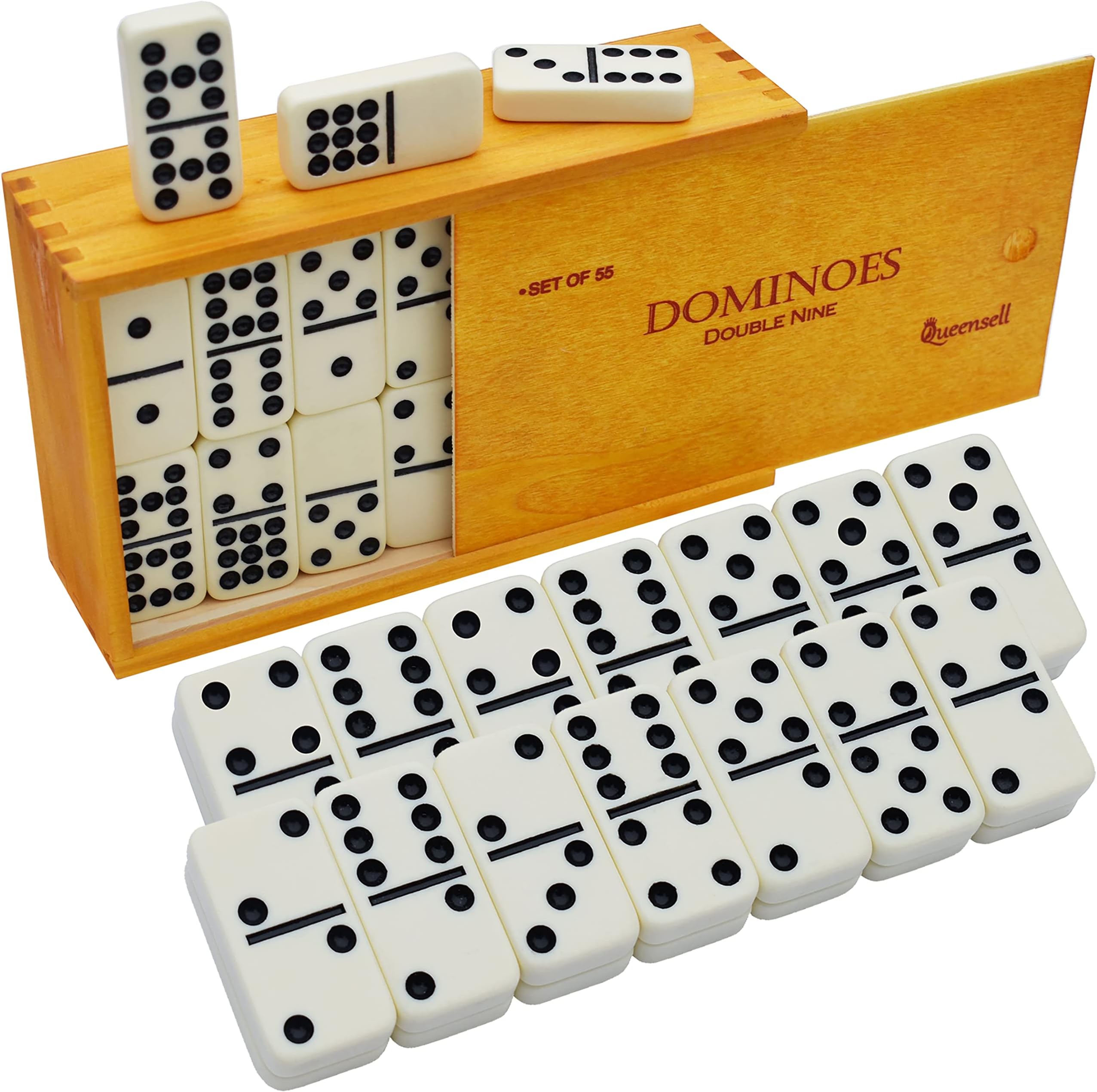 Dominos Game Double 9 - Dominos Set for Adults and Kids Ages 8 and up - Double Nine Dominoes Set, Classic Board Games - Domino Set for Family Game Nights - Double Nine Dominos Set 55 Tiles with Case