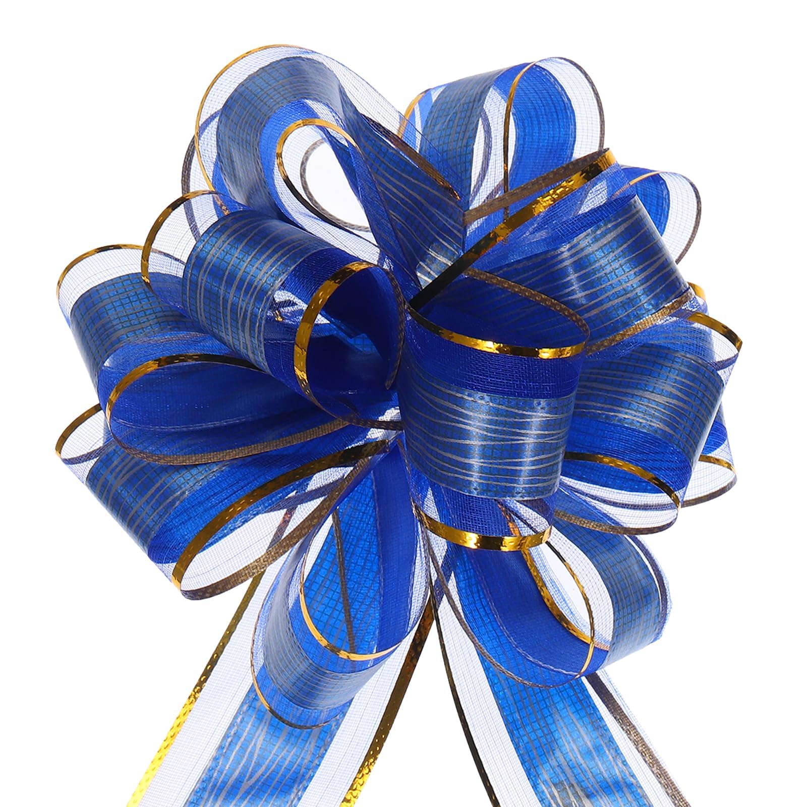 TOP-VIGOR 5pcs 7 Inch Large Pull Bow, Gift Wrapping Bows Ribbon Organza Bows for Wedding Baskets Presents Christmas Valentine's Day Birthday Gift Decorations, Blue