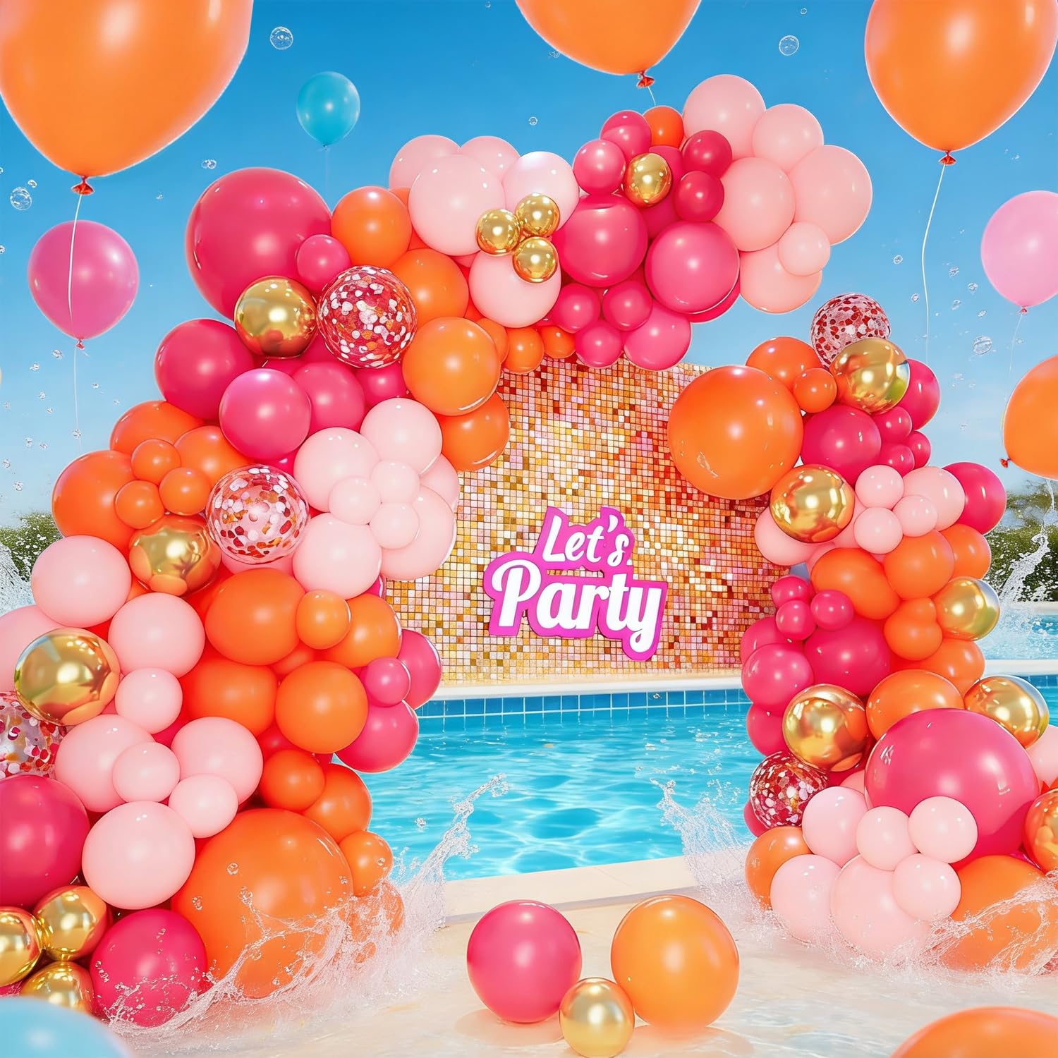 Ballons Rose Orange 60 Pièces Anniversaire Fille Latex Hélium Métallique Or Confettis Décoration Fête