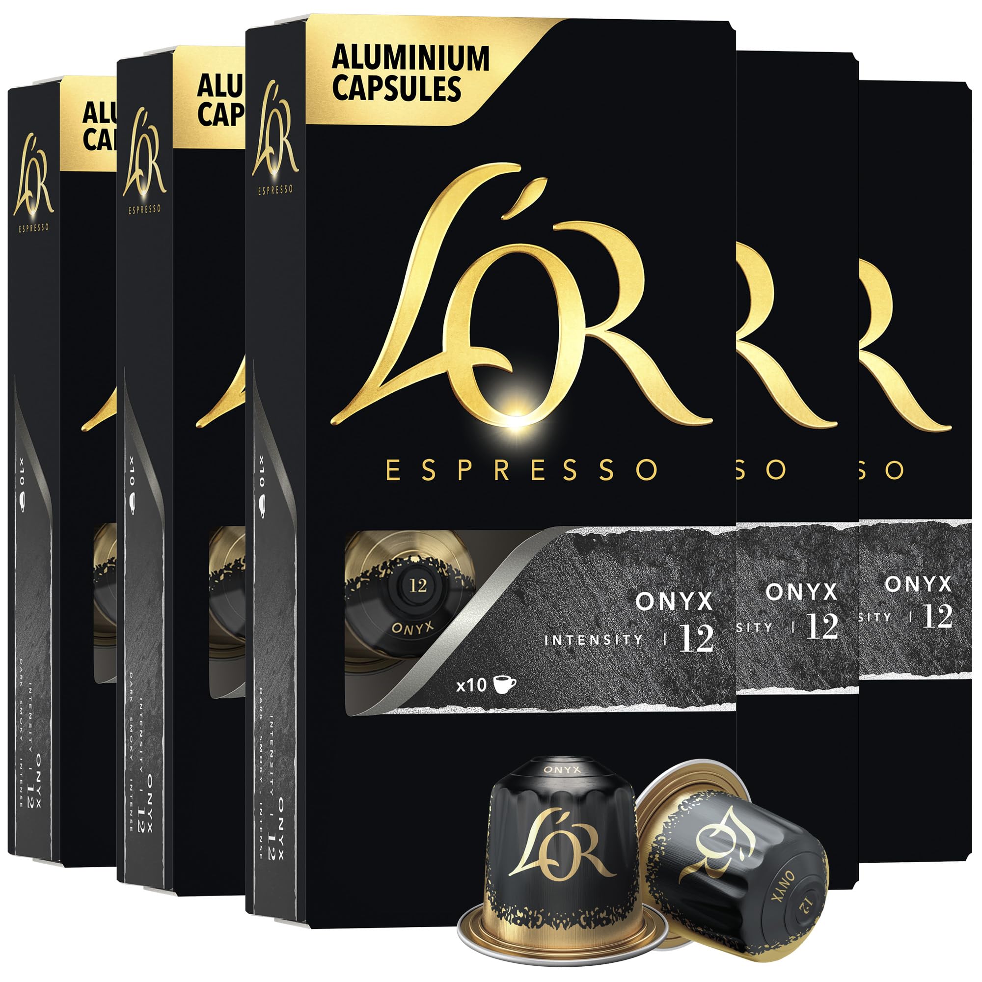L'OR Espresso Capsules, 50 Count Onyx, Single-Serve Aluminum Coffee Capsules Compatible with the L'OR BARISTA System & *Nespresso Original Machines, 50 Count (Pack of 5)