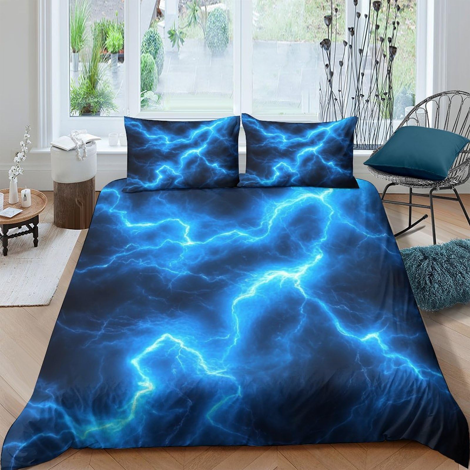 Ctjqhvkz Style-9 3D Printed Electric Lightning Fitted Sheet Microfiber Soft Breathable Thunder Mattress Cover For Bedroom Guest Room Decor Single（135X200cm）