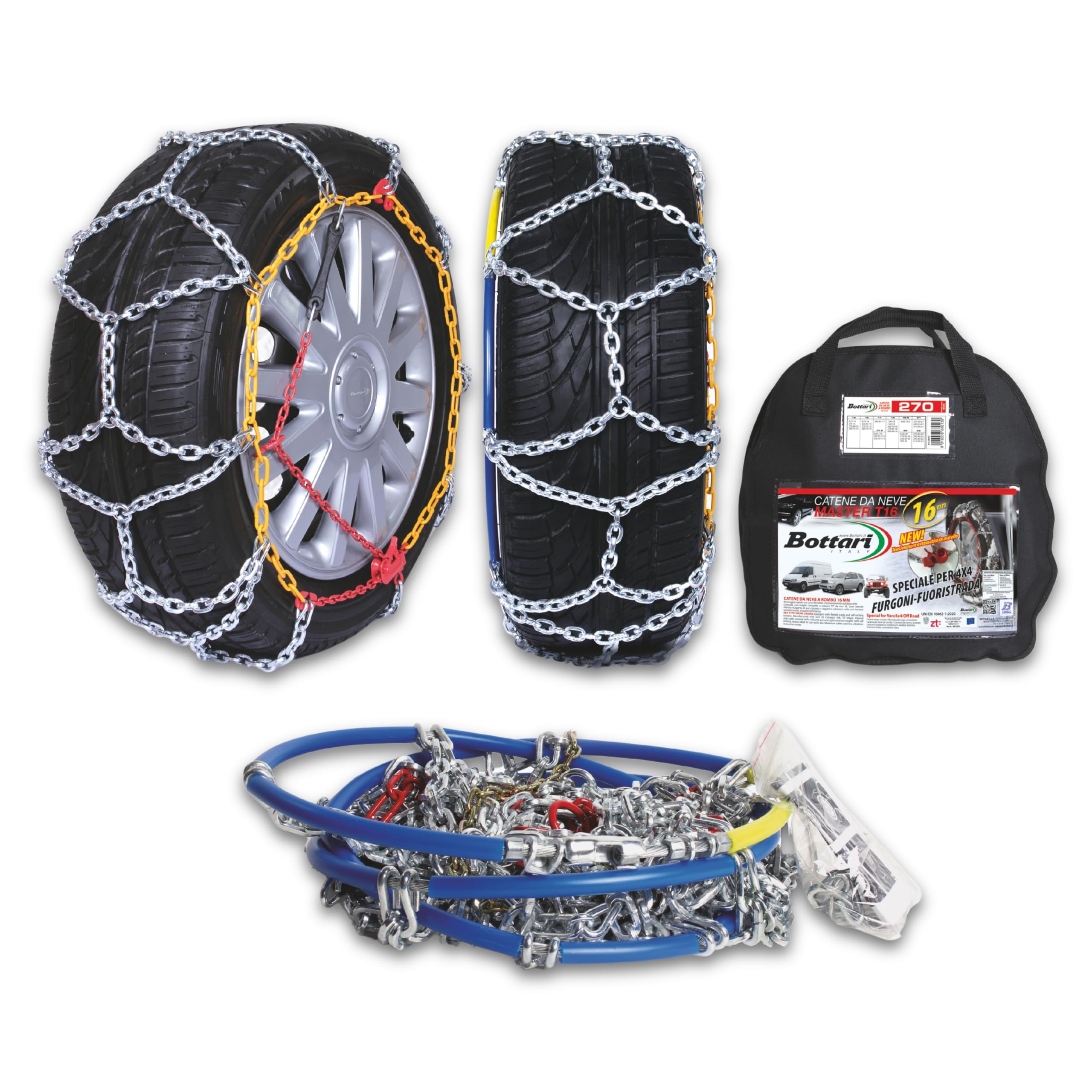 Bottari 68013 "Master" Heavy Duty 16mm Snow Chains for 4x4 MPV's and Van, TUV and ONORM approved, size 270