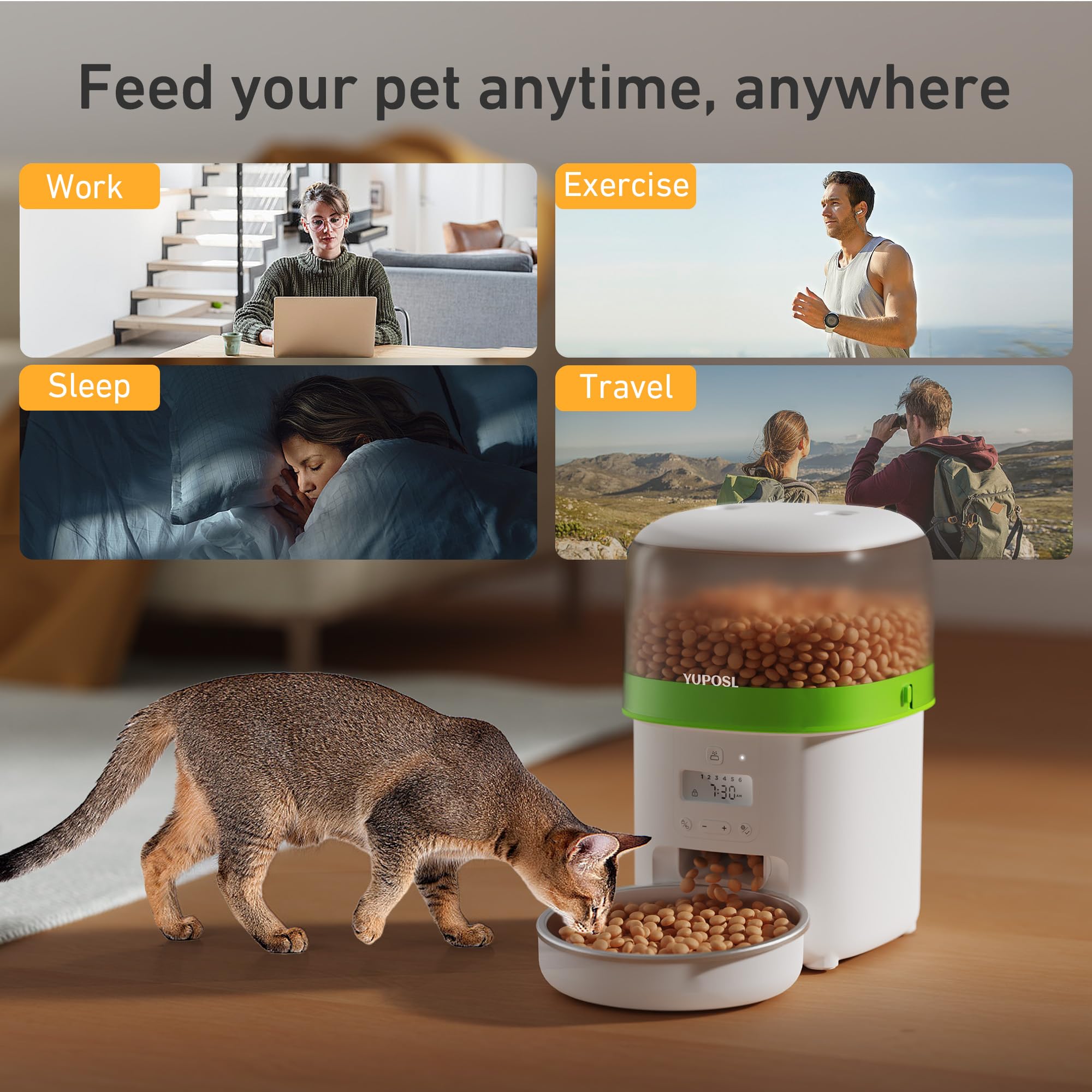 Automatic Cat Feeder - 2L Cat Food Dispenser, Timed Auto Pet Feeder with 180-day Battery Life, 1-6 Meals Per Day, 1-16 Portion, Desiccant Bag Keeps Dry Food Fresh, Also for Small Dogs view 9