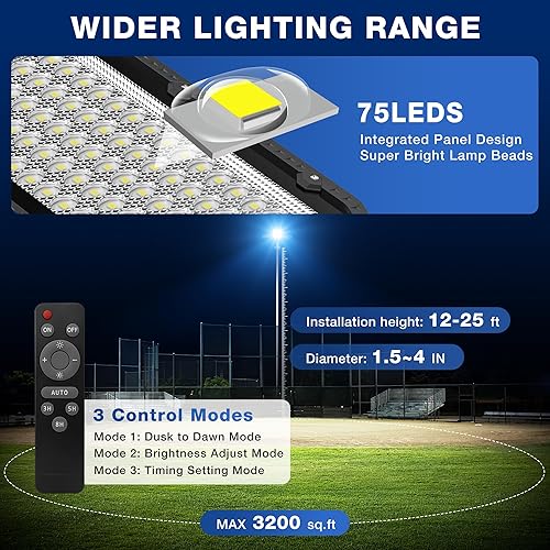Miniatura 4 de Luces solares de calle de 12000 W para exteriores, 6500 K, luces de estacionamiento comercial del atardecer al amanecer, impermeable, funciona con