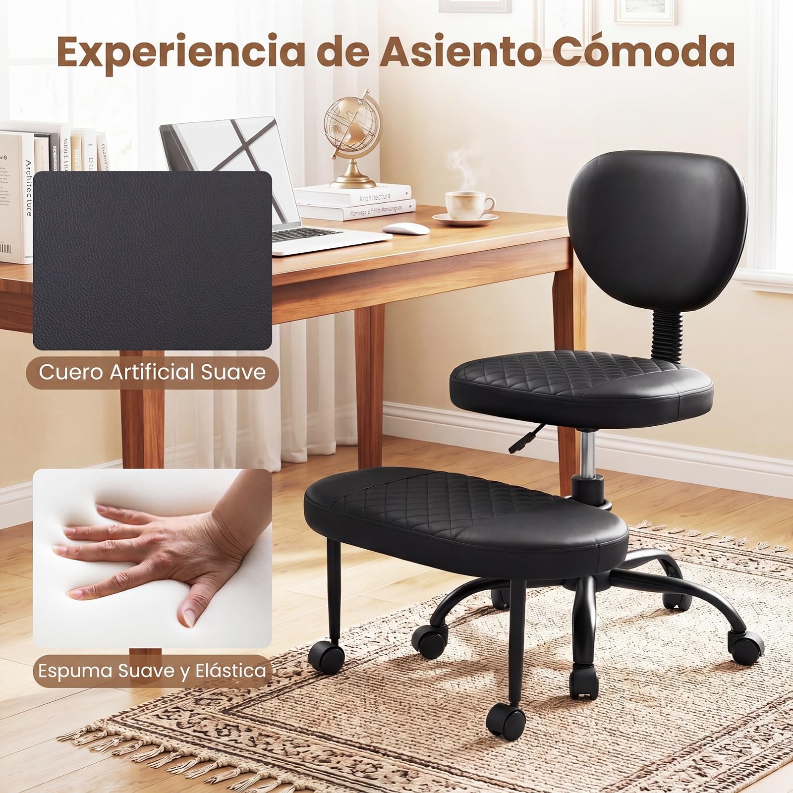 COSTWAY Silla Ergonómica de Rodillas, Respaldo, Reposapiés Giratorio a 360° | Silla Oficina de Piernas Cruzadas con Ruedas, Altura Ajustable y Asiento Tapizado, Taburete para Meditación, Yoga, Trabajo