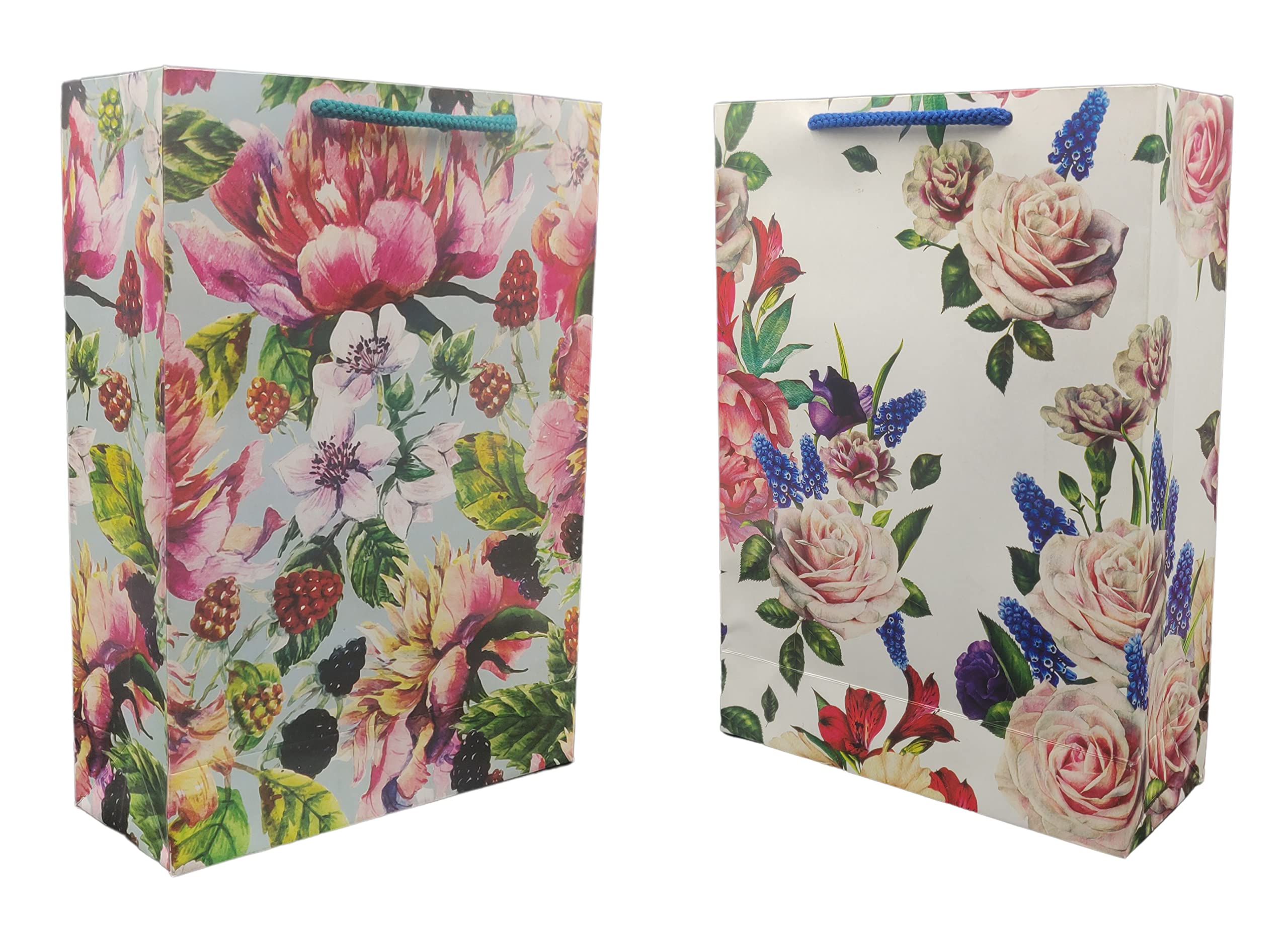 TASCHE Cherry Flower and Deluxe Rose Design Printed Assorted Design Paper Carry Bags | Gift Bags for Return gifts, Birthday and presents (27.94 * 20.32 * 7.62 CM) (Pack of 40)