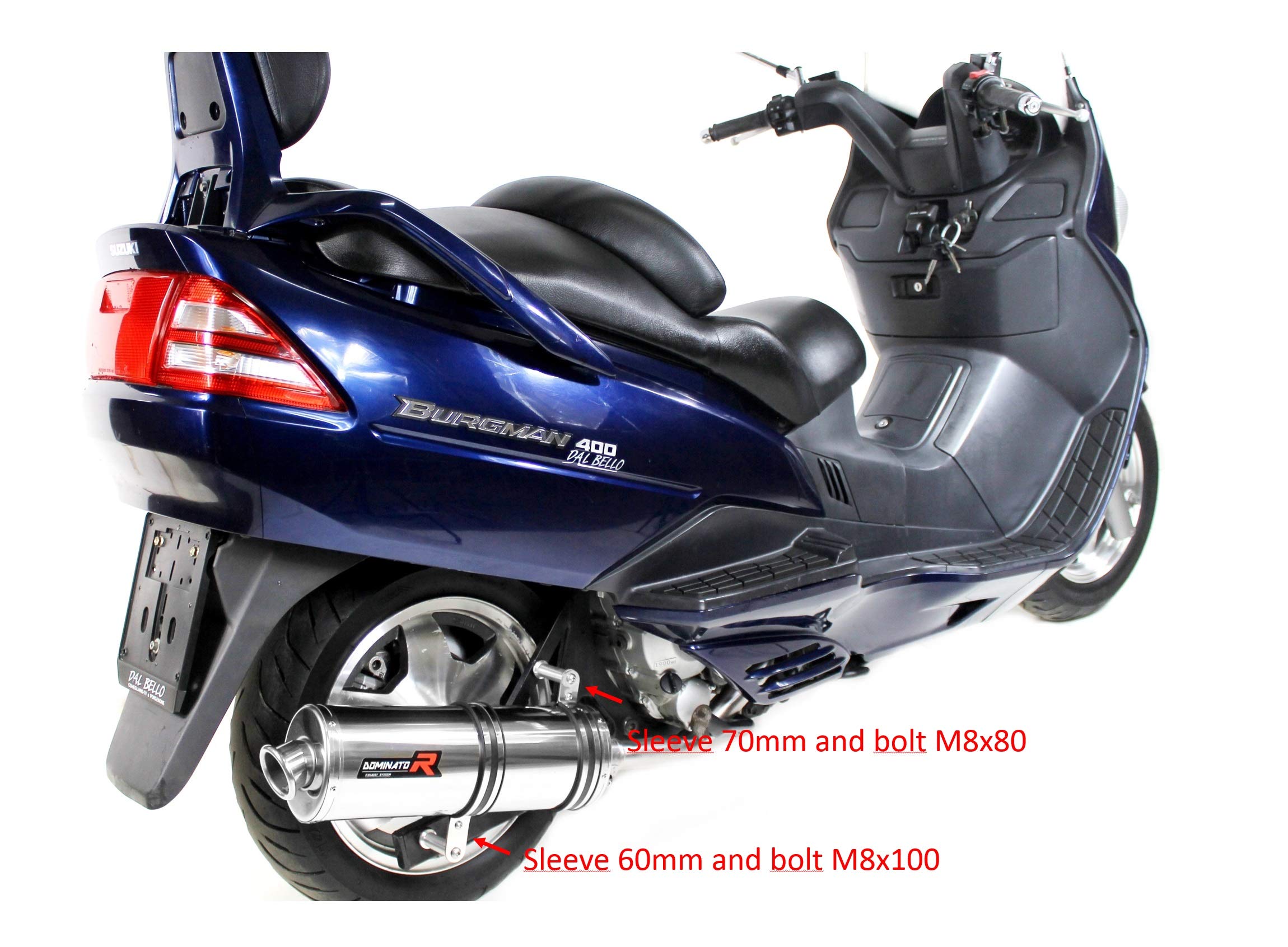 BURGMAN 400 Marmitta racing OVAL Dominator Exhaust Terminale di Scarico Silenziatore 1998 1999 2000 2001 2002