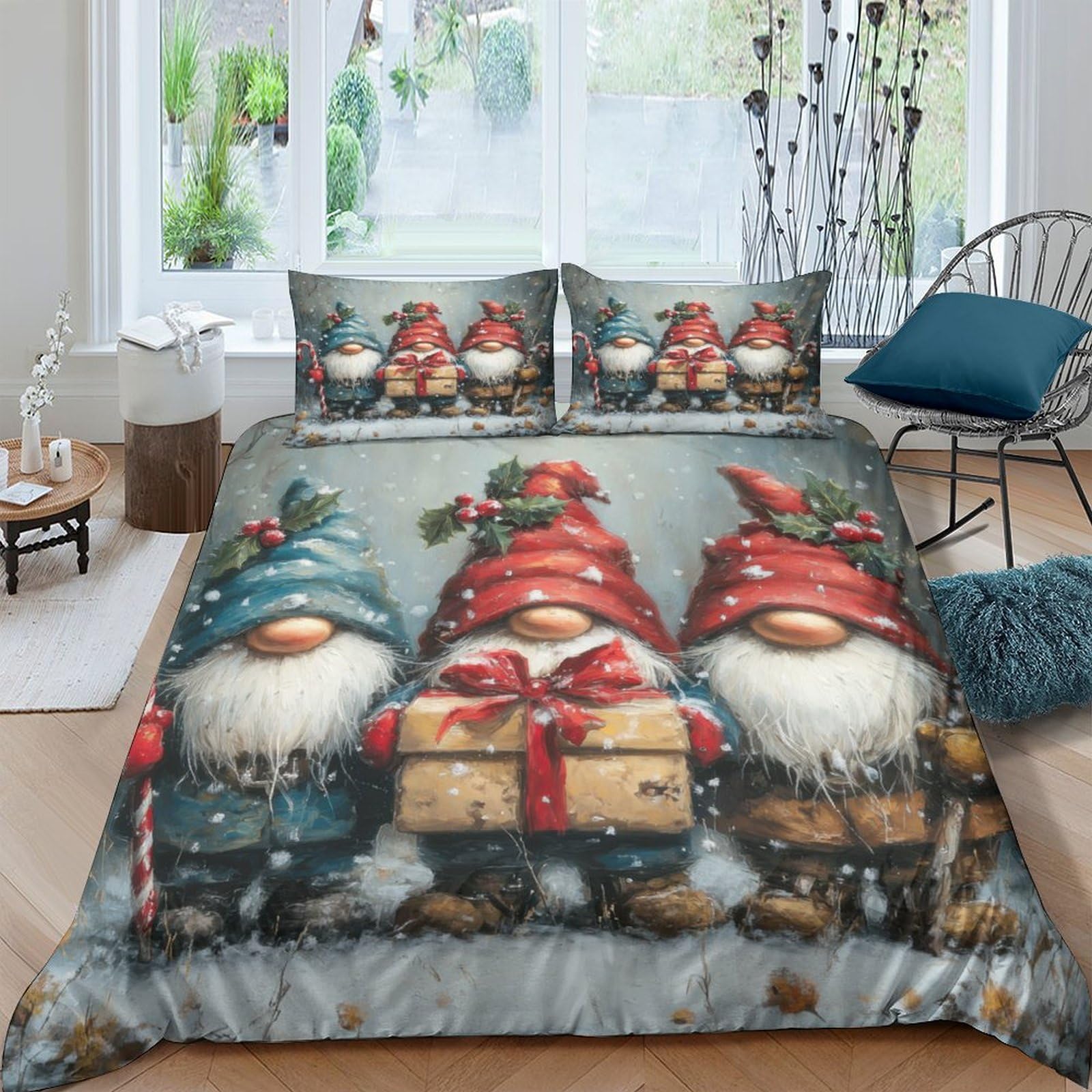 Ctjqhvkz Style-2 3D Printed Christmas Gnome Fitted Sheet Microfiber Red Blue Scandinavian Gift Bed Cover For Bedroom Dorm Guest Room Mattress Protection Single（135X200cm）
