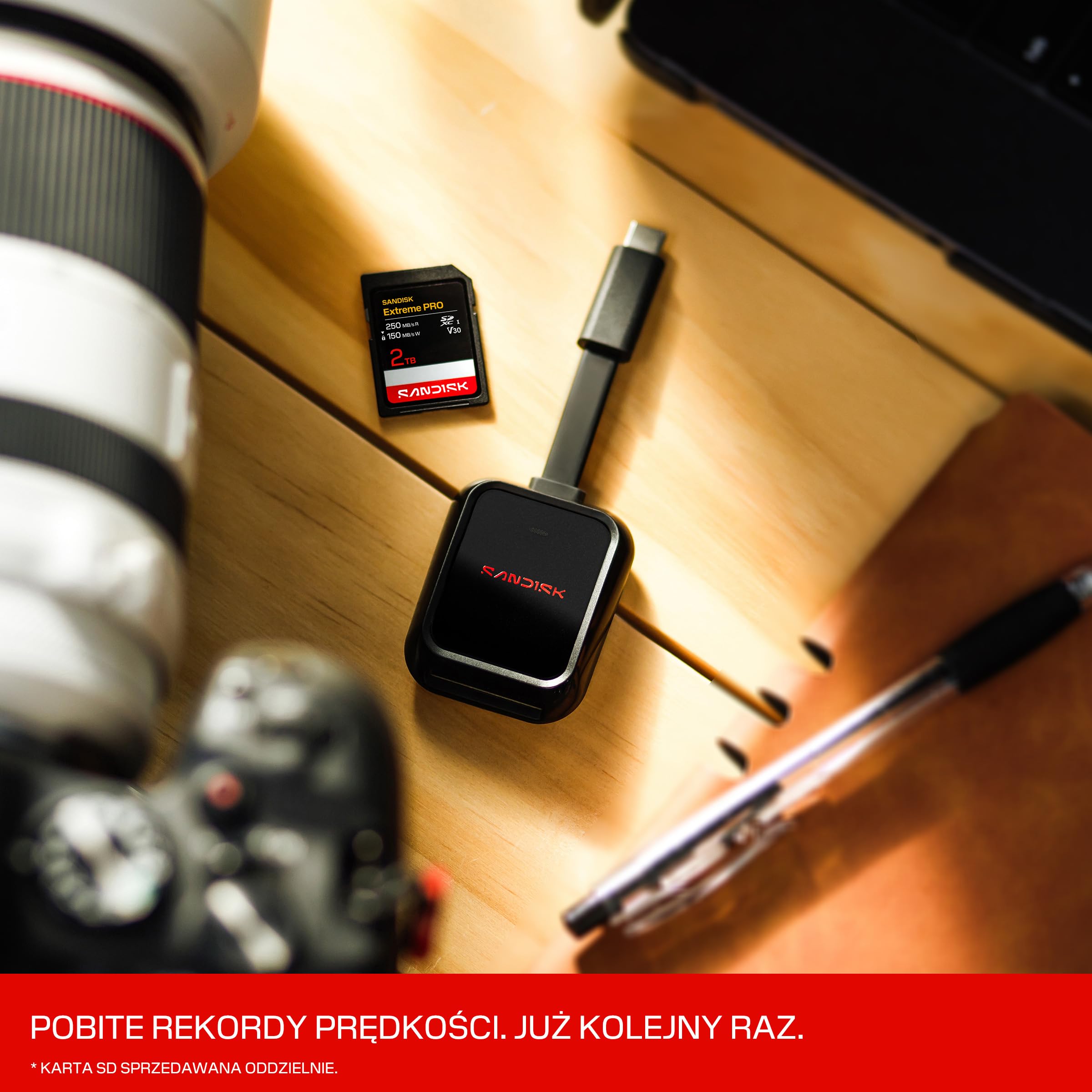 SANDISK QuickFlow Karta SD z czytnikiem USB-C z możliwością zapisu, USB 3.2 Gen 1, kompatybilna z wieloma kartami SD UHS-I i UHS-II