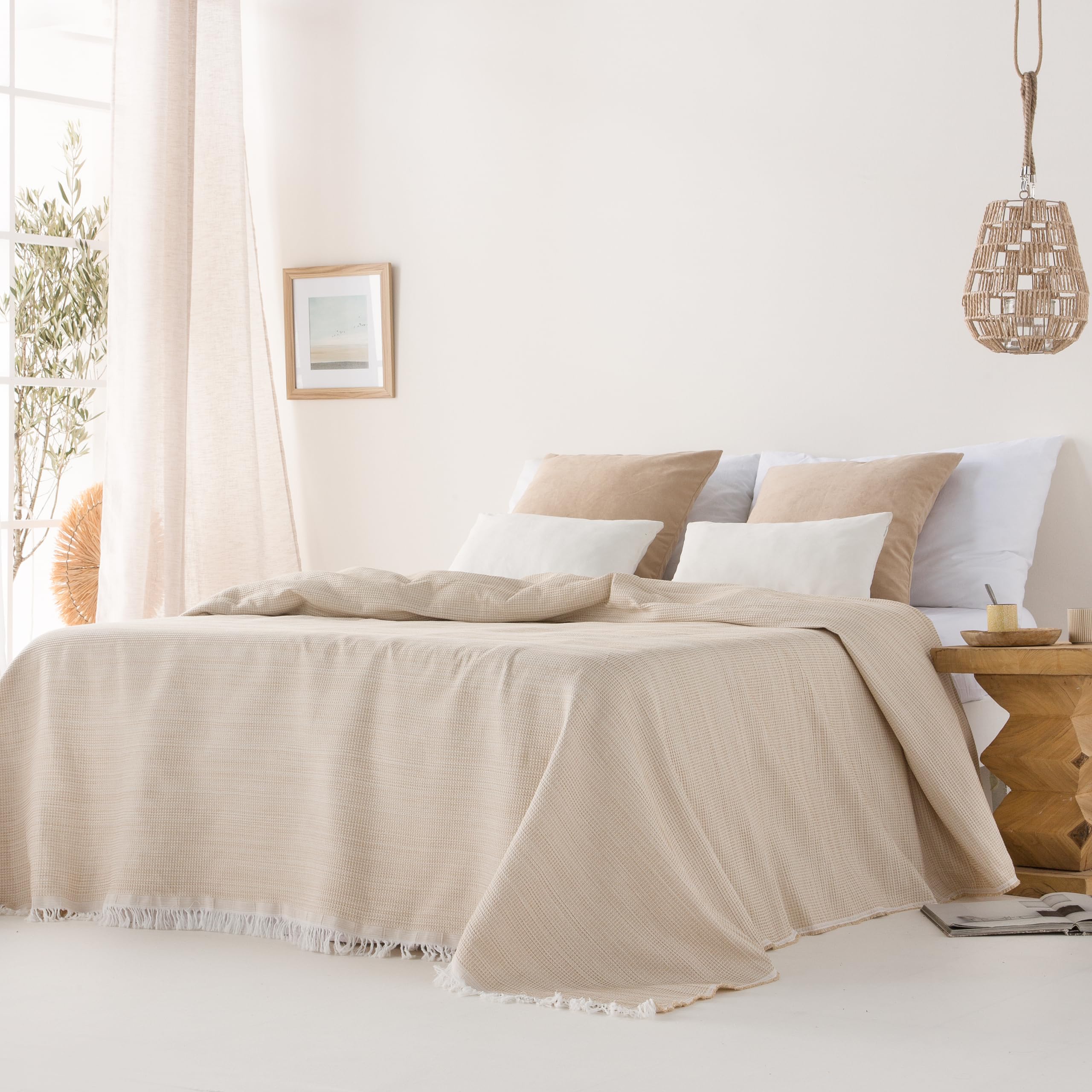 GAMUSI Multi-purpose Bedspread for 90/105 cm Bed and Sofa. Plaid Foulard Bedspread Sofa Cover 2 Seater Soft and Breathable Cotton Honeycomb - Image 3