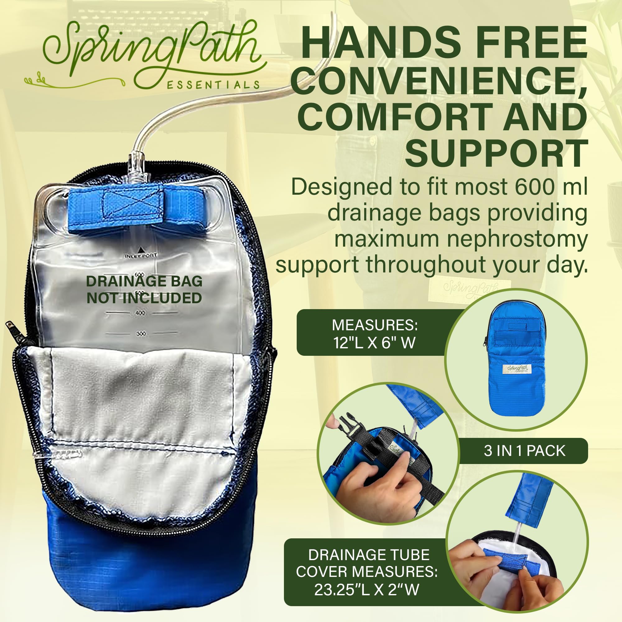 Funda doble para tubo de nefrostomía y bolsa de drenaje, color azul rey