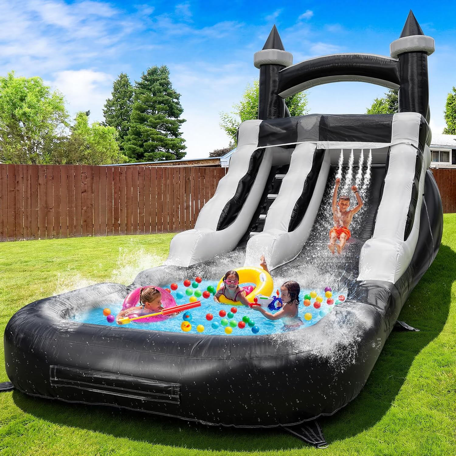 Commercial Grade Water Slide 21'x9'x12' Inflatable with Pool for Kids and Adults, Wet Dry Use, Summer Splash Fun (Black and White)