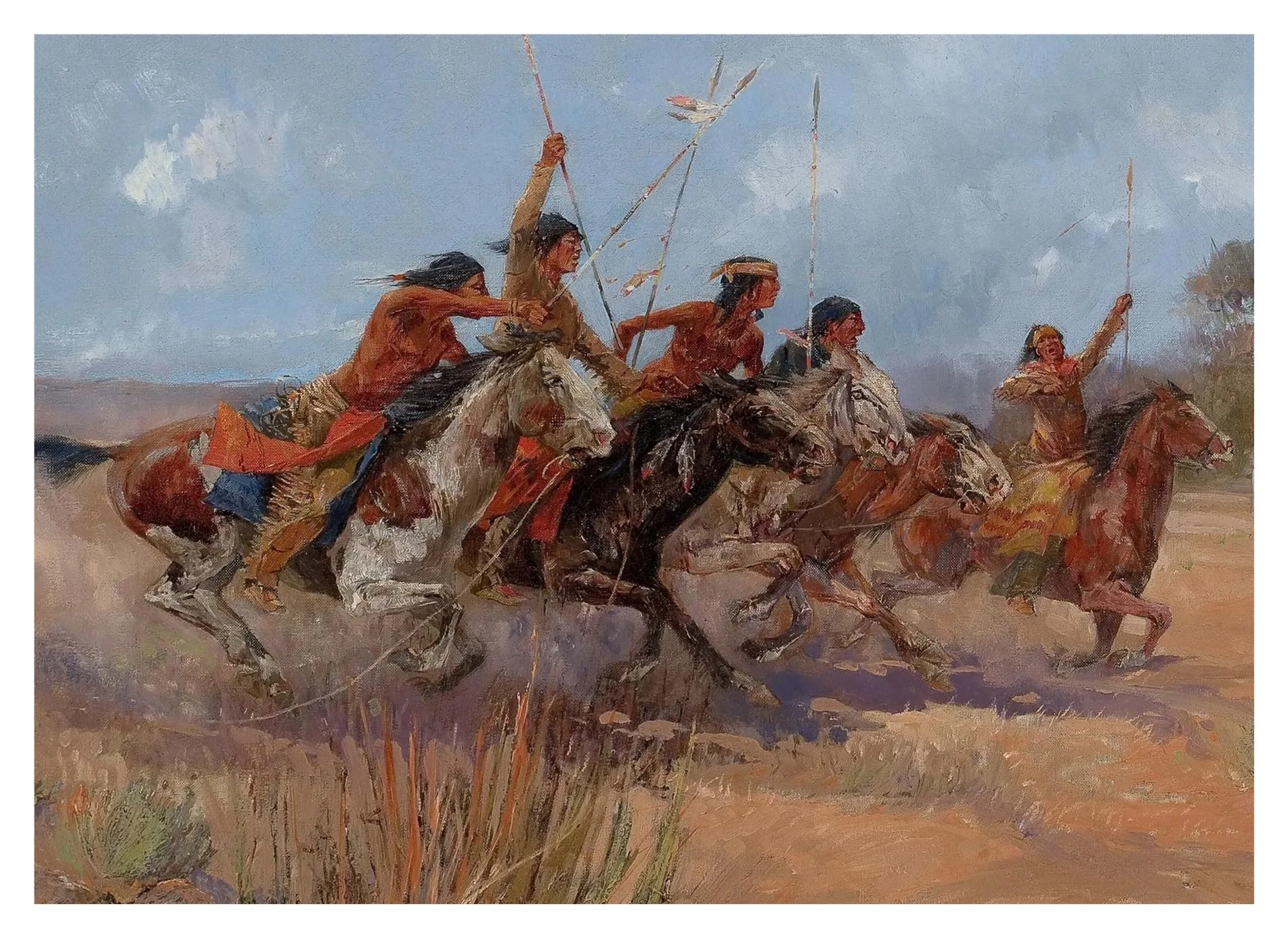 Tableau vintage Old West cavalier et cowboy affiche sur toile 40x50cm