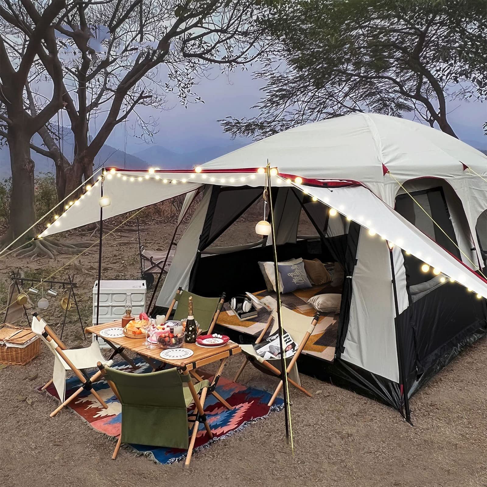 Tenda da Campeggio, Tenda da Campeggio all'aperto per Famiglie, Tende a Campana di Grandi Dimensioni con tettoia, Tenda per Famiglie di Grandi Dimensioni per Esterni, Picnic, campe