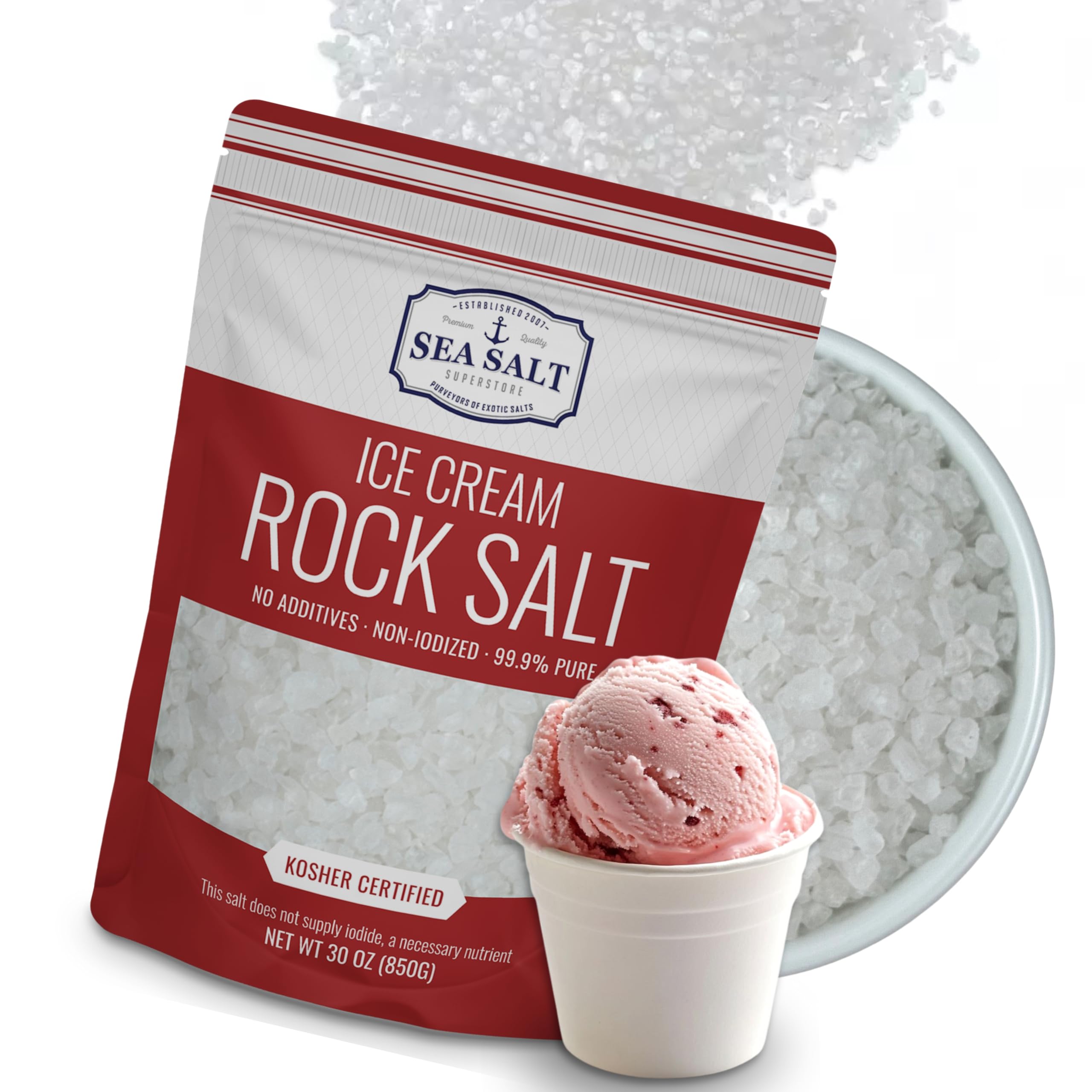 Rock Salt for Ice Cream Making, Universally Compatible Coarse and Non-Iodized Salt for All Ice Cream Maker, 30 oz Bag