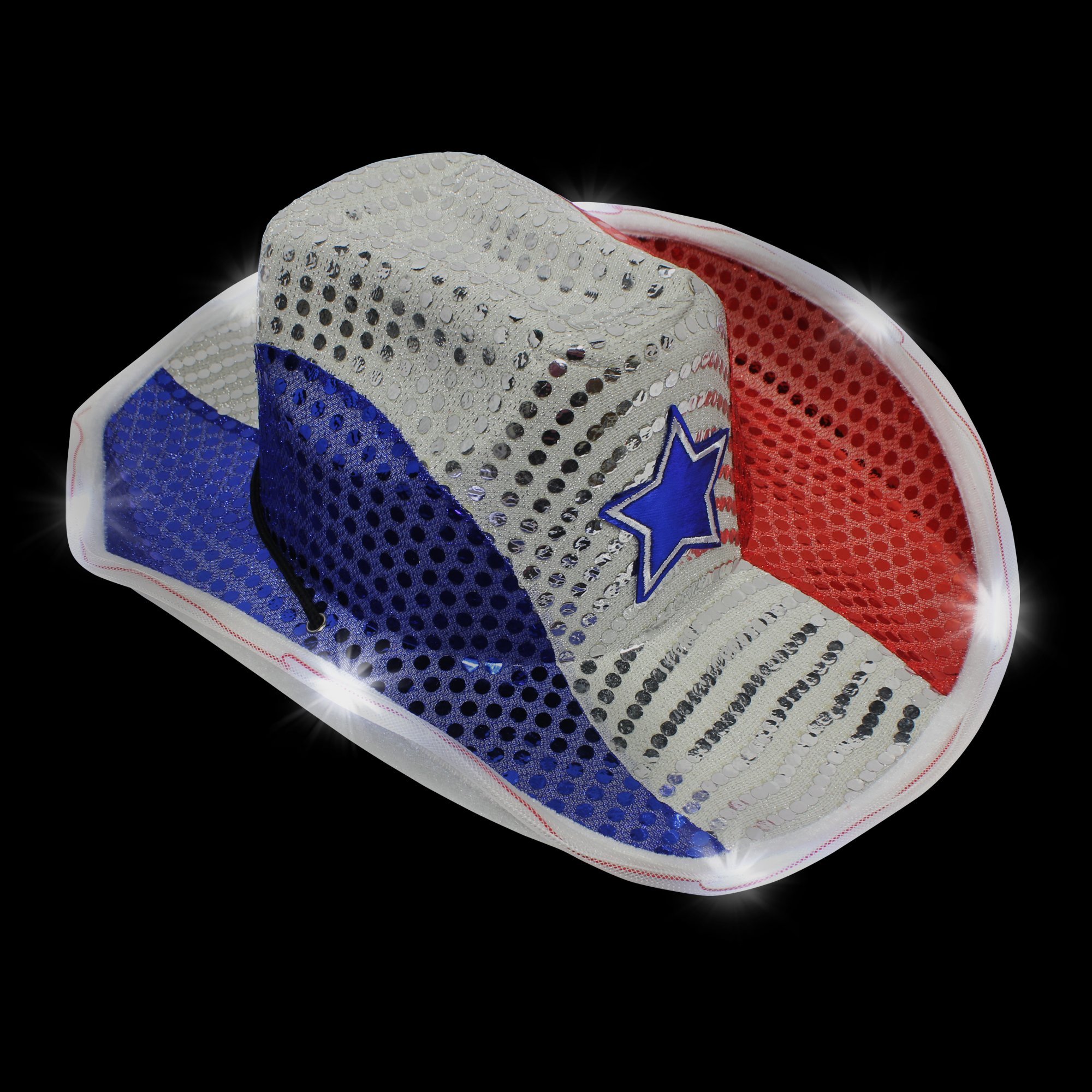 Windy City Novelties LED Light Up Cowboy Hat - Unisex (Sequin, Red/White/Blue)