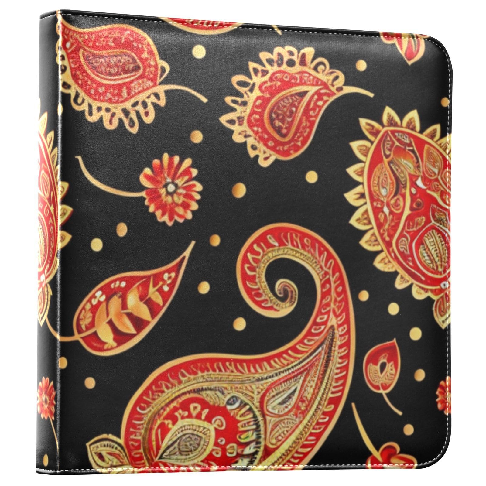 JIPONI Red Traditional Indian Paisley Large Photo Album, DIY Leather Cover Scrapbook Albums for 4x6 5x7 6x8 Pictures, Self Adhesive Memory Book for Wedding, Baby, Family