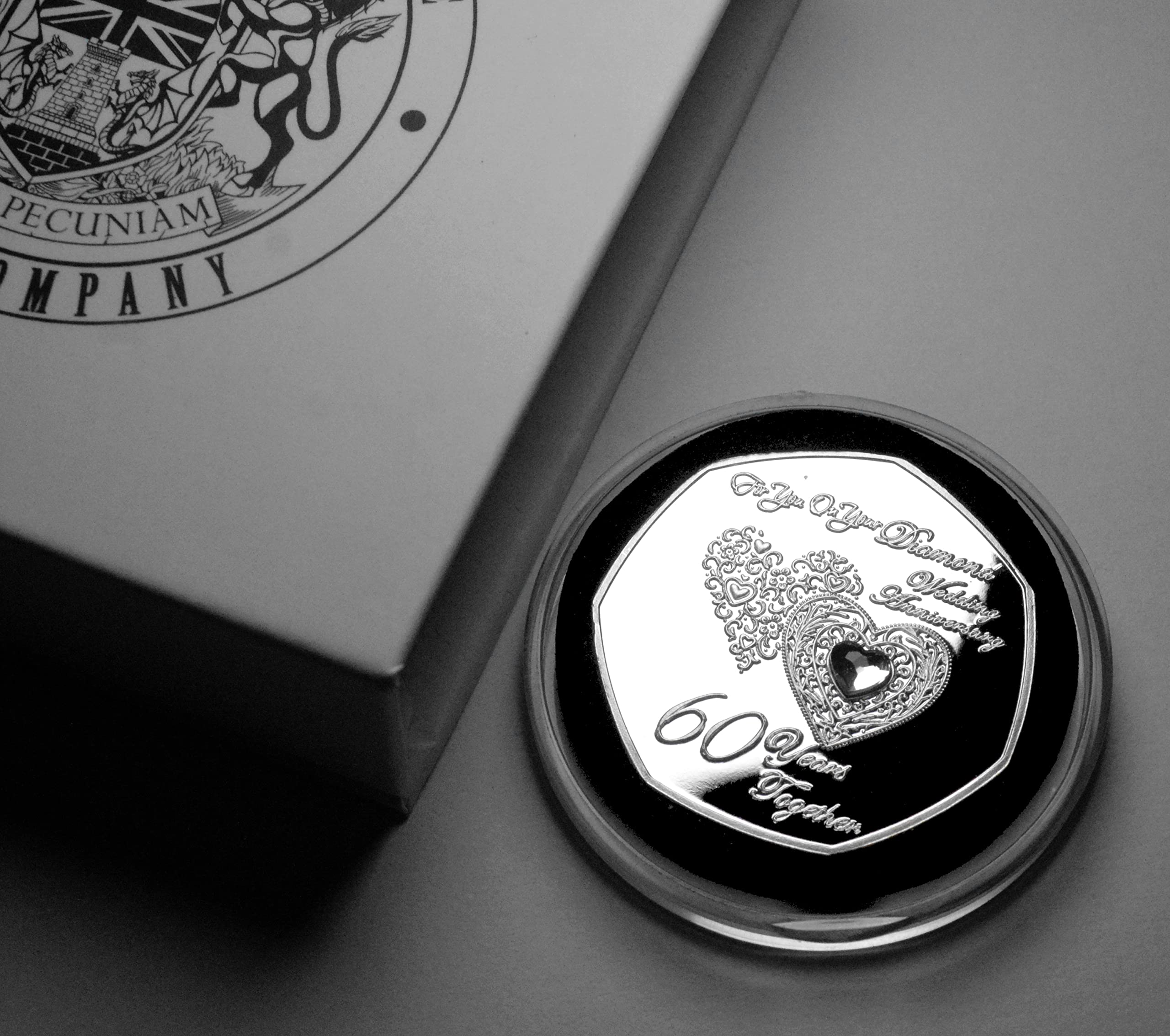 The Commemorative Coin Company Silver On Your 60Th Diamond Wedding Anniversary Commemorative In Gift Box. Diamante Gemstone. Parents/Grandparents. 60 Years Gift/Present/Token
