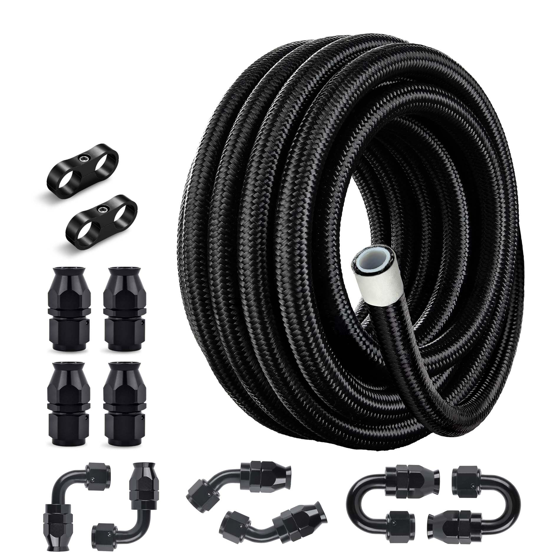 EVIL ENERGY 8AN PTFE Fuel Line Kit,E85 Nylon Braided Fuel Hose 20FT AN8 PTFE Fuel Line Hose(12/32Inch ID)