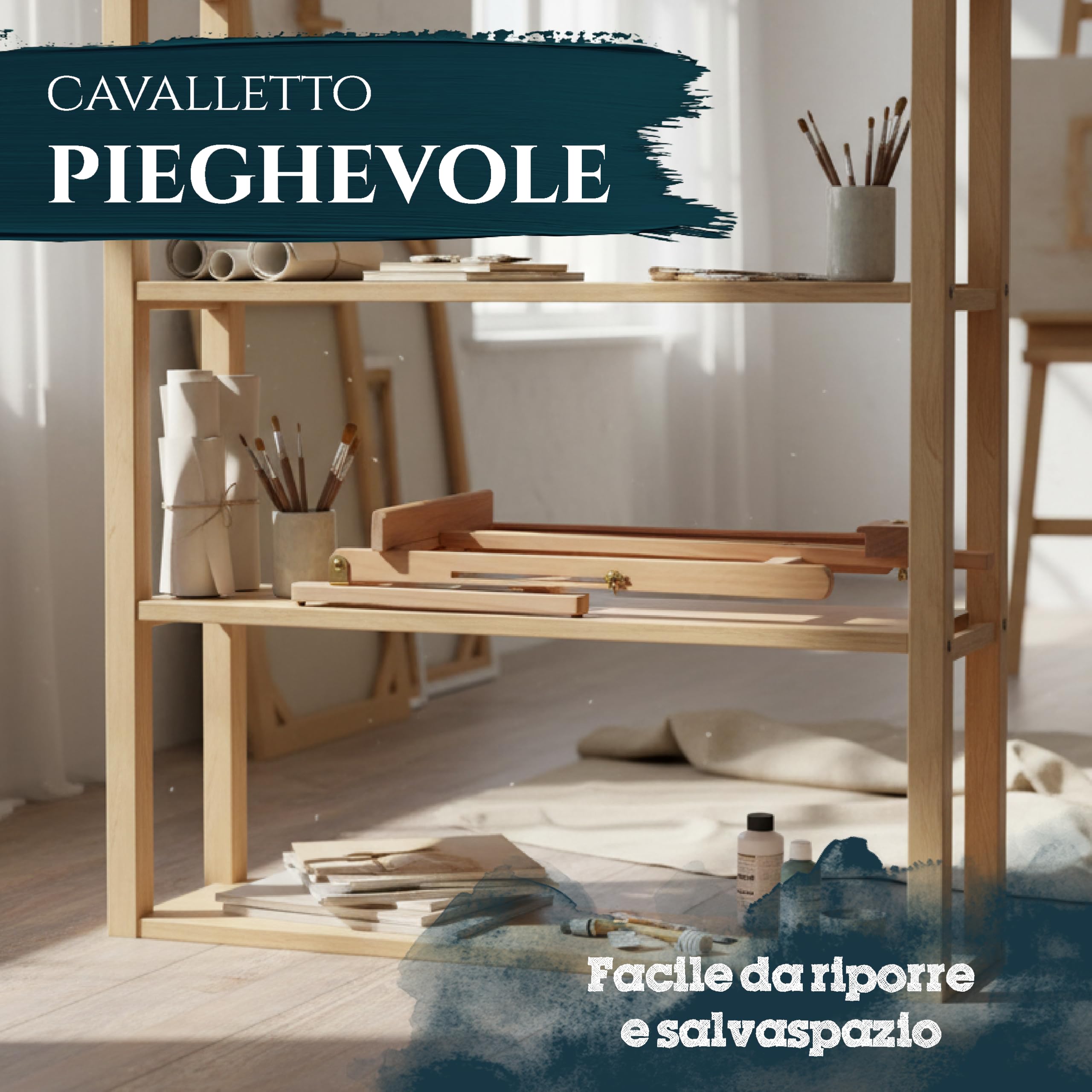 Artina Cavalletto da Tavolo Metz - Cavalletto Pittura in Legno massello di faggio - Tele Max. 62cm, inclinabile - cavalleto Stabile e Resistente - per artisti