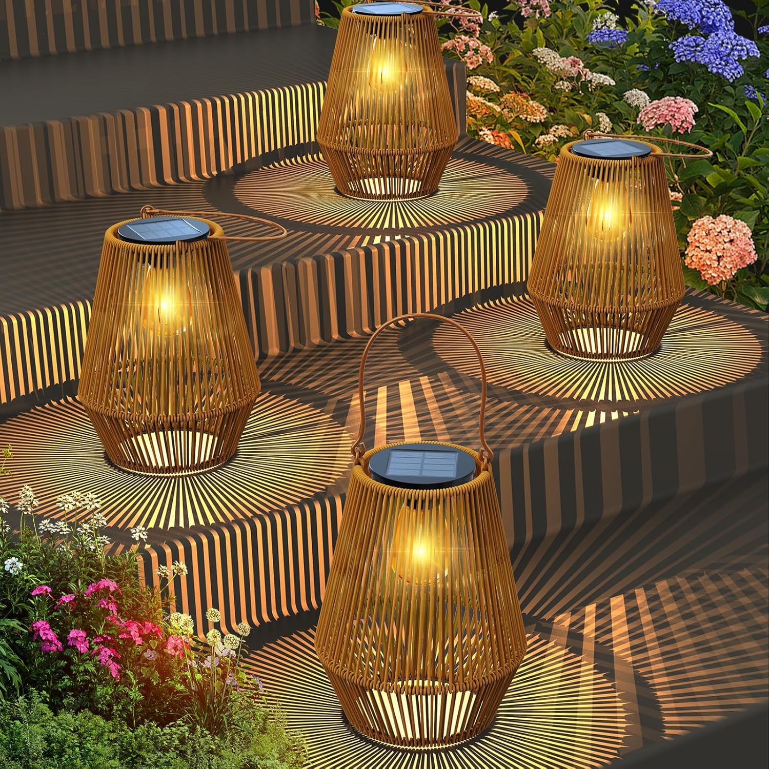 Solar Lanterns, KagoLing Solar Lanterns Outdoor Waterproof Gifts for Women Hanging Lights Outdoor Waterproof Lamp Lights Decoration for Outside Garden,Yard,Patio,Porch,Trees,Lawn,Pathway Decor, 4 Pack