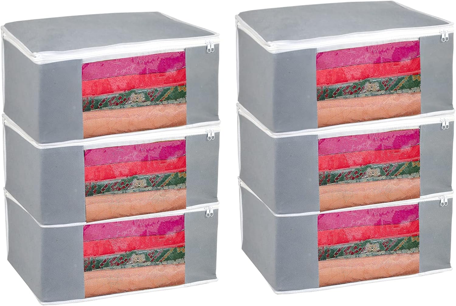 ANKIT INTERNATIONAL Clothes Organizer, Storage Bag for Clothes/Saree/Suit/Bedsheets Pack of 6 (GREY)