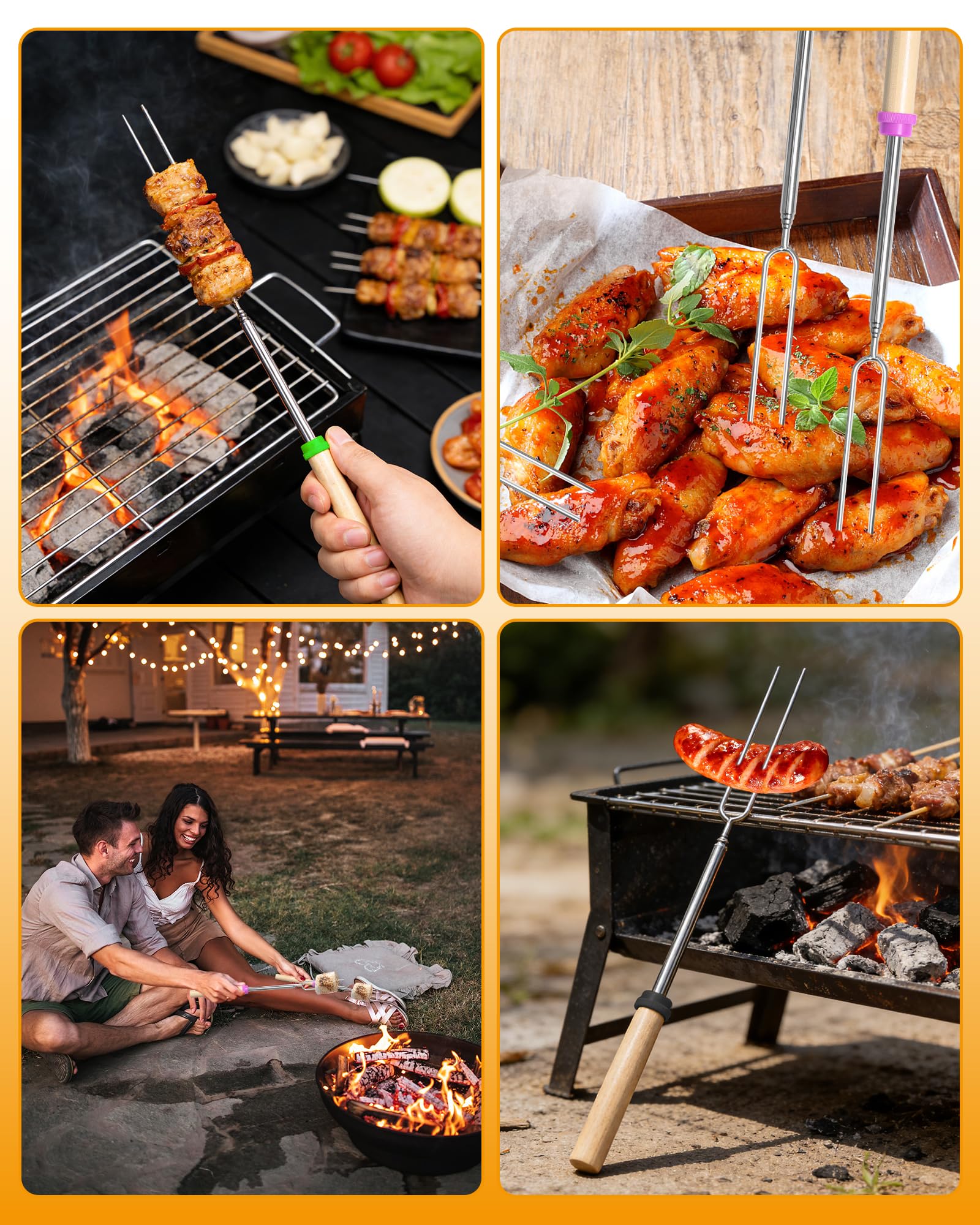8 rozkładanych szpikulców ze stali nierdzewnej,widelce do grillowania przy ognisku 31–81cm,marshmallow i chleba na patyku,z torbą do przechowywania,na kemping i grill i świeżym powietrzu