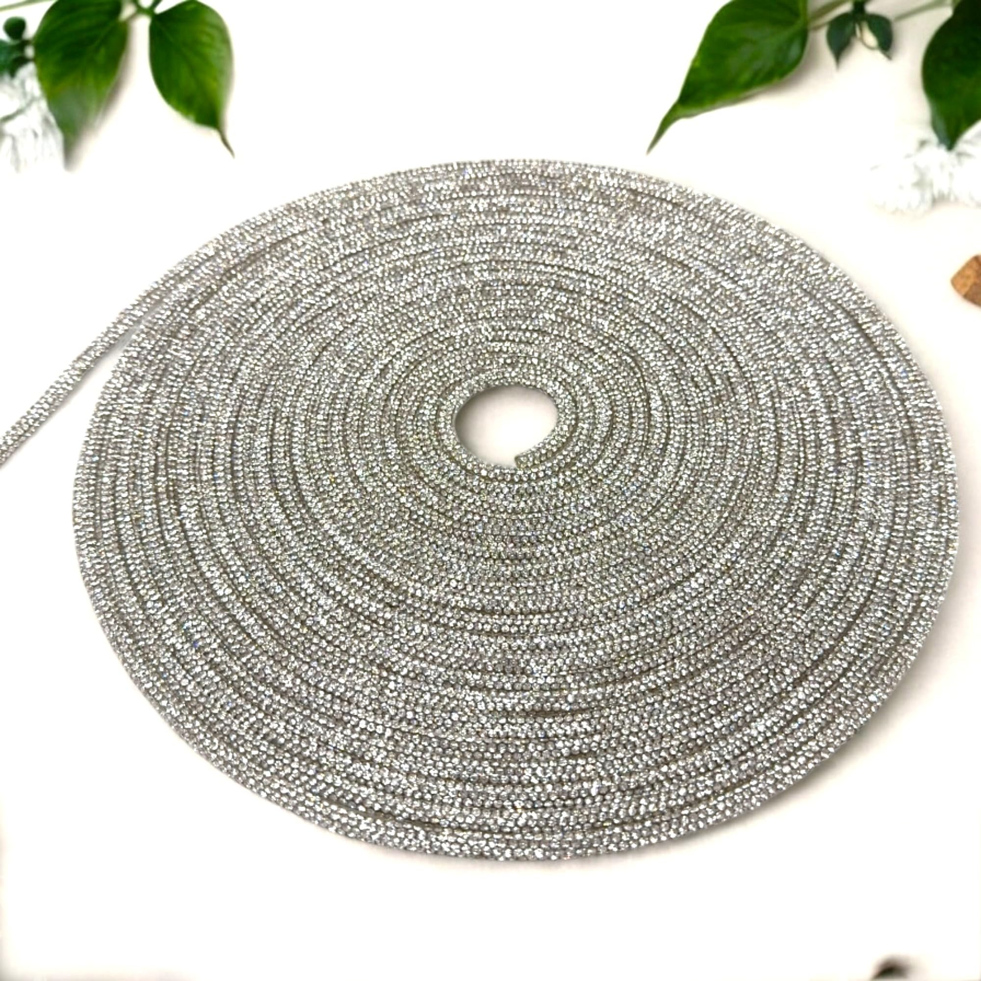 GDO GIOIE D'ORIENTE Cordone Trasparente 6 mm x 30 m – Tubo in Silicone con Anima Flessibile Rivestito di Strass per Creazione Borse Fai da Te, Manici, Bordature e Accessori Moda