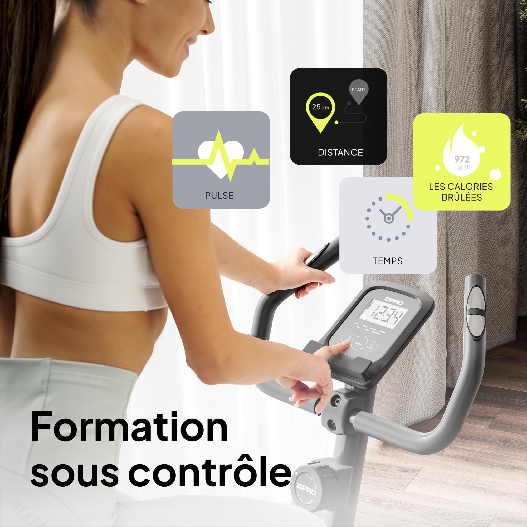ZIPRO Vélo d'Appartement Adulte Résistance Magnétique 8 Niveaux Écran LCD