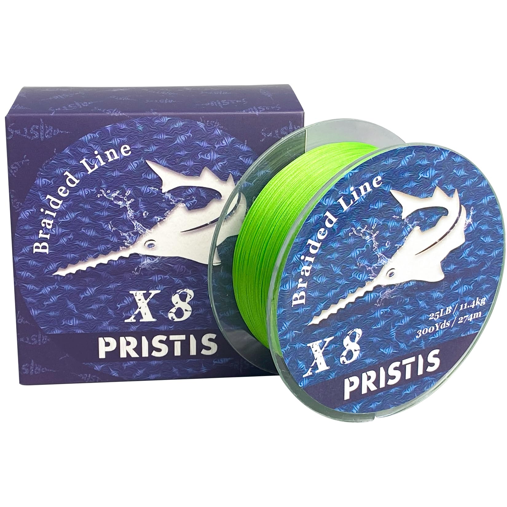 Pristis X8 Braided Fishing Line, 8-Strand Super Strong Braid Line for Professional, Pro Grade Abrasion Resistant & Zero Stretch Durable Gear Tackle for Saltwater Freshwater, 300 Yds Lime Green 25 LB