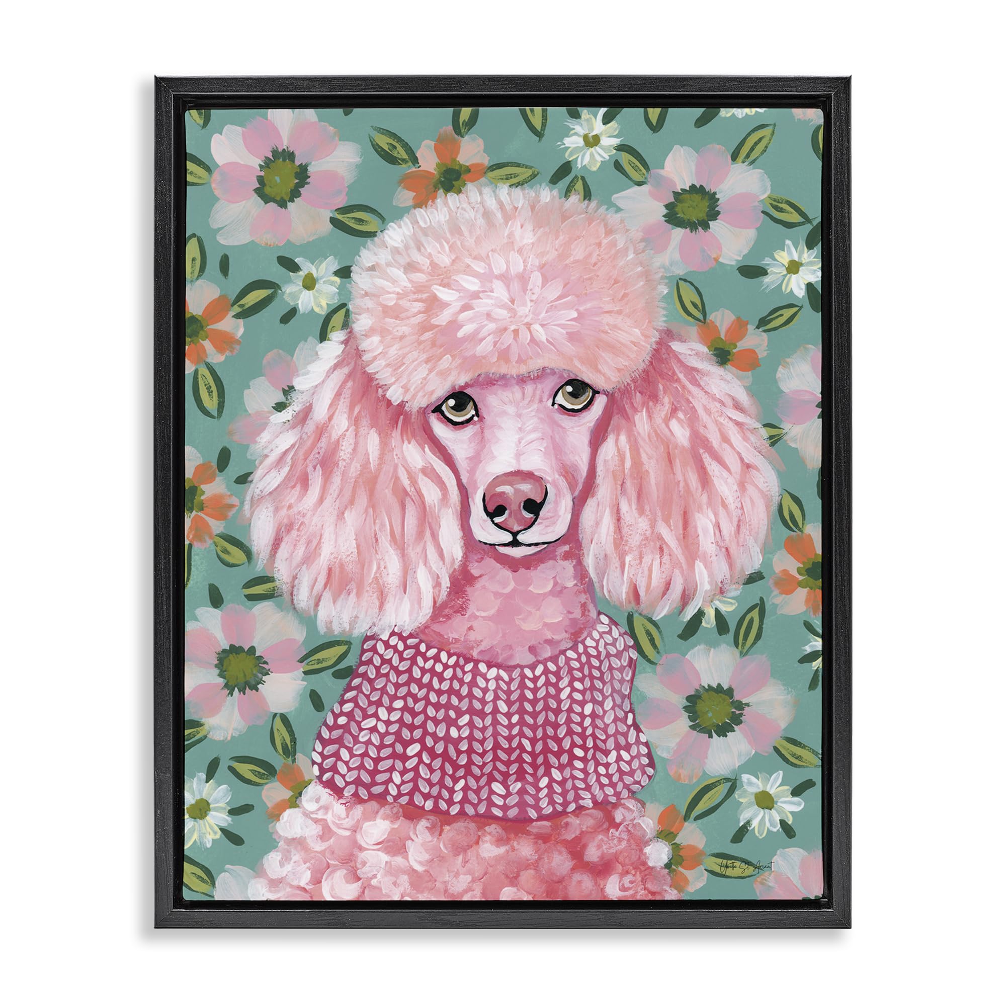 Stupell Industries 'Floral Poodle In Pink', Floating Frame Canvas Art, Black, 25 x 31 Inches, Easy to Hang and Sturdy, Made in USA, by Yvette St. Amant