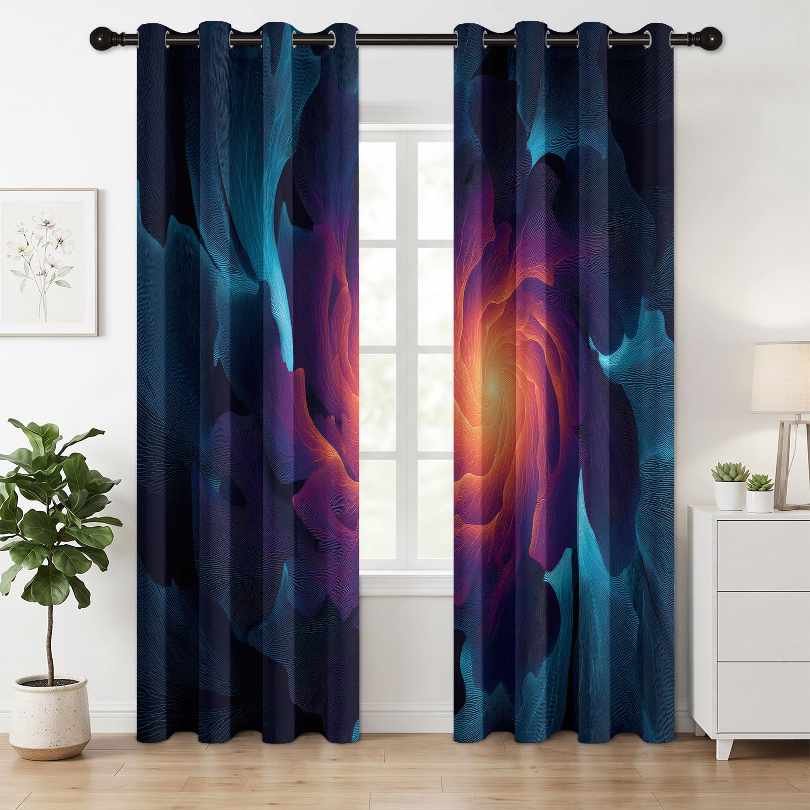 Zasłony zaciemniające 2 sztuki Fantasy Fluid Vortex Curtains Salon, Izolowane termicznie zasłony na zimno i ciepło z przelotkami do pokoju dziecięcego sypialni, fioletowy niebieski, 117 x 137 cm