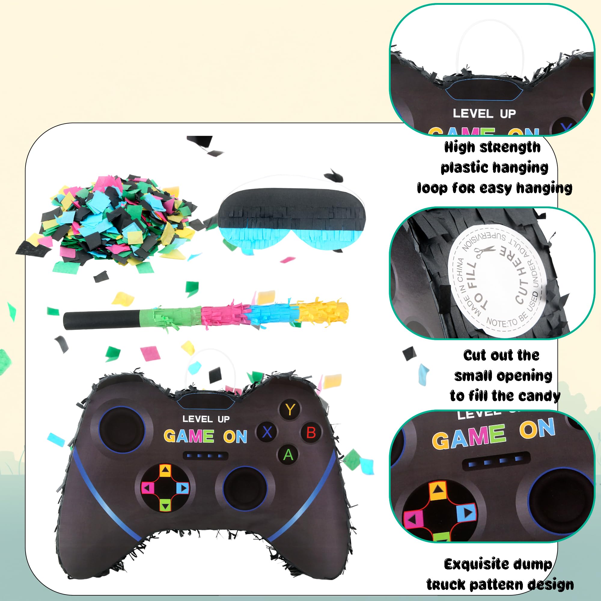 Contrôleur Piñata Jeu Vidéo 40x31x8 Cm - Accessoire Fête Anniversaire Thème Gaming Avec Bandeau