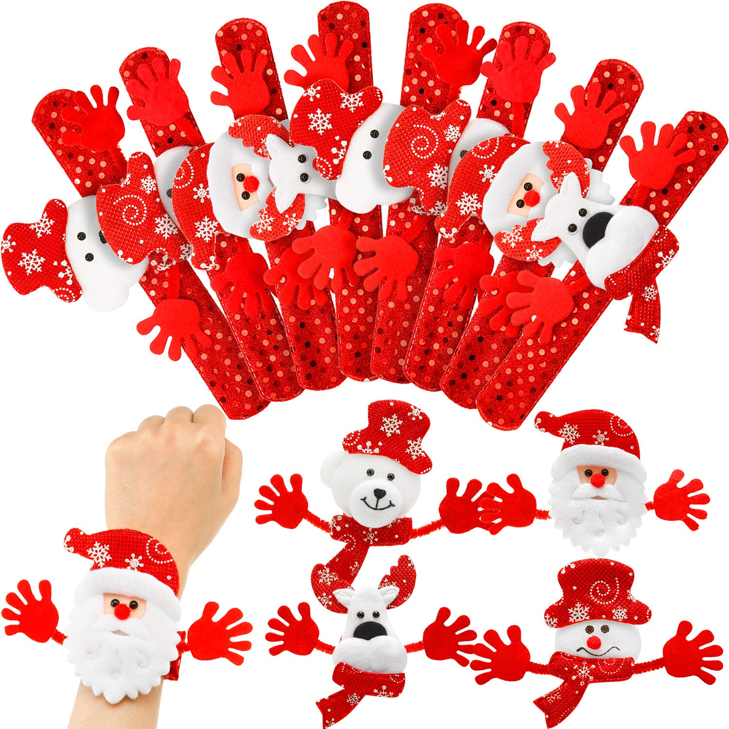 Blulu 20 Pieces Christmas Slap Bracelets Christmas Snap Bracelet Party Favors Xmas Slap Bands Include Santa Claus Snowman Reindeer Bear Xmas Decorations for Girls and Boys