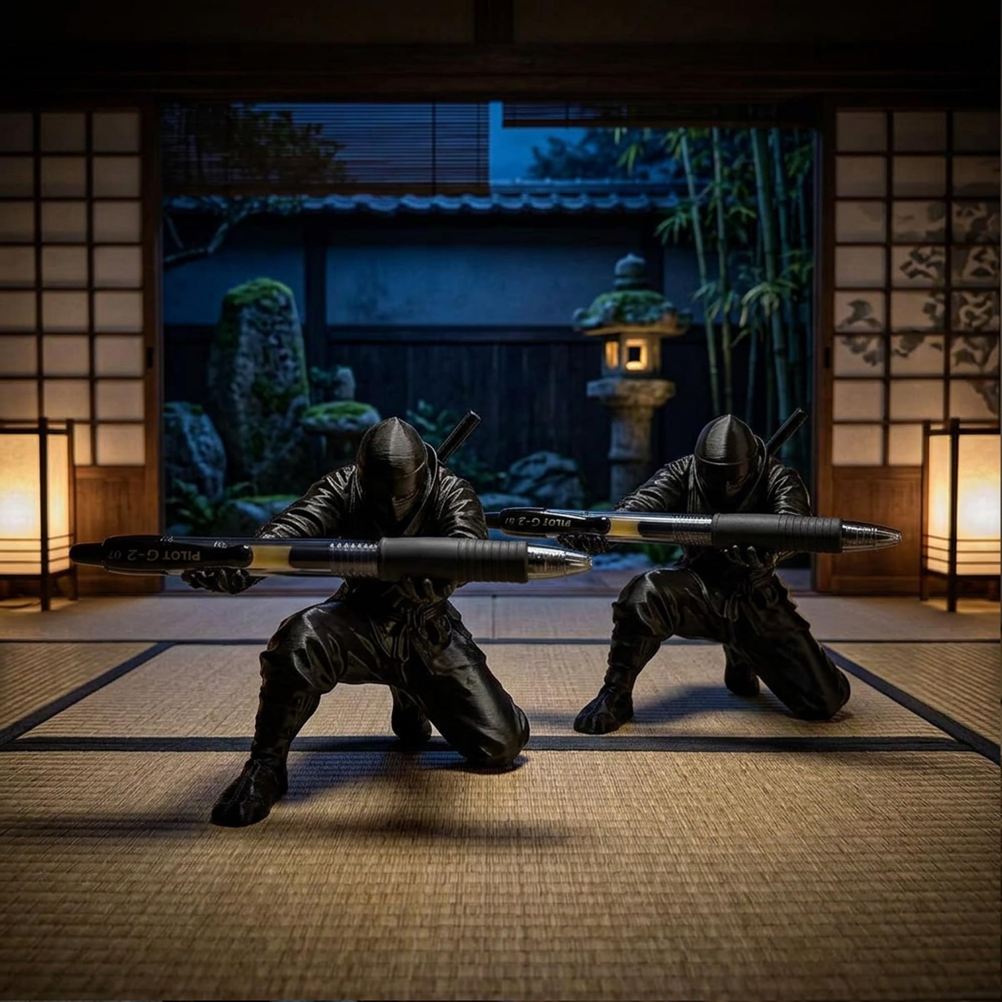 Ninja Warrior Pen Holder, Ninja Pen Holder for Desk, Designed with A Ninja Presenting A Scroll in The Dark Night, Fun Desktop Organizers and Ornaments for Offices, Homes, Classrooms (2PCS)