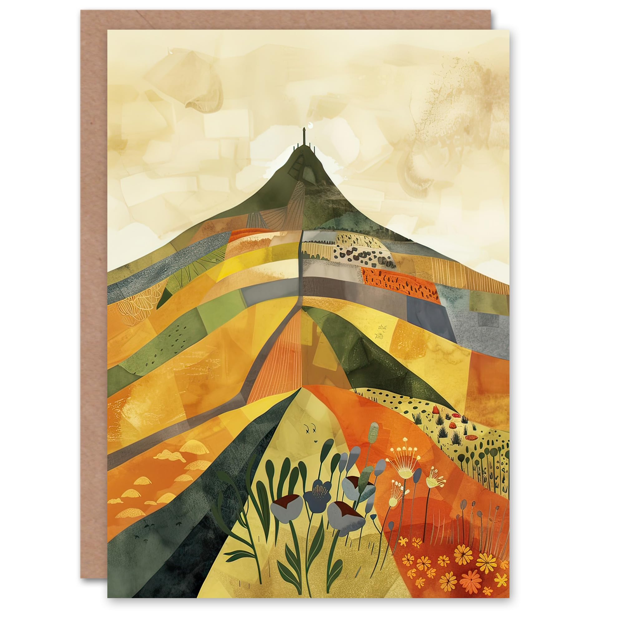 Artery8 Greeting Card Glastonbury Tor Somerset Colourful Abstract Blank For Him Or Her Art Birthday Card