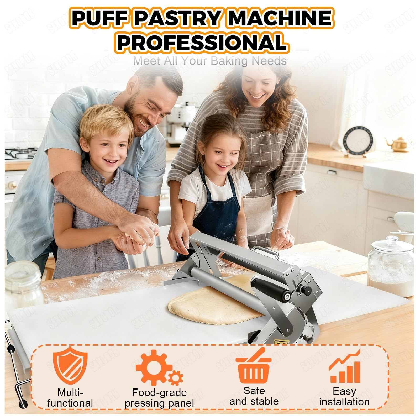 Máquina Laminadora de Masa Manual Plegable - Rodillo de Acero Inoxidable para Pastelería y Fondant, Ideal para Pizza y Croissants, con Grosor Ajustable, Equipo de Panadería Comercial