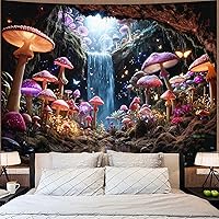 Vista 26 de Zussun Tapiz de hongos verdes, luna y estrella, tapices para dormitorio, decoración estética de plantas de noche estrellada, tapastrys para colgar