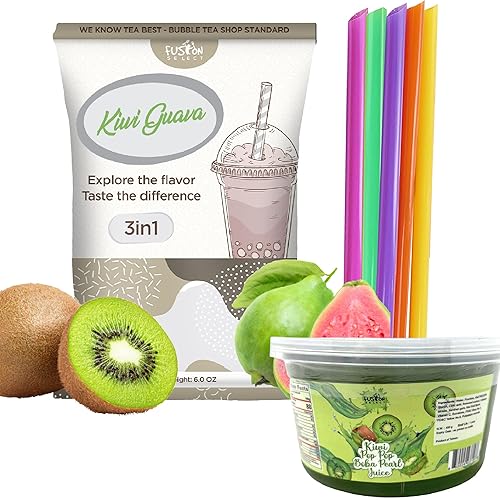 Fusion Select Ultimate Kiwi Guayaba Bubble Tea Kit DIY Polvo de té de burbujas 3 en 1 Boba popote grande