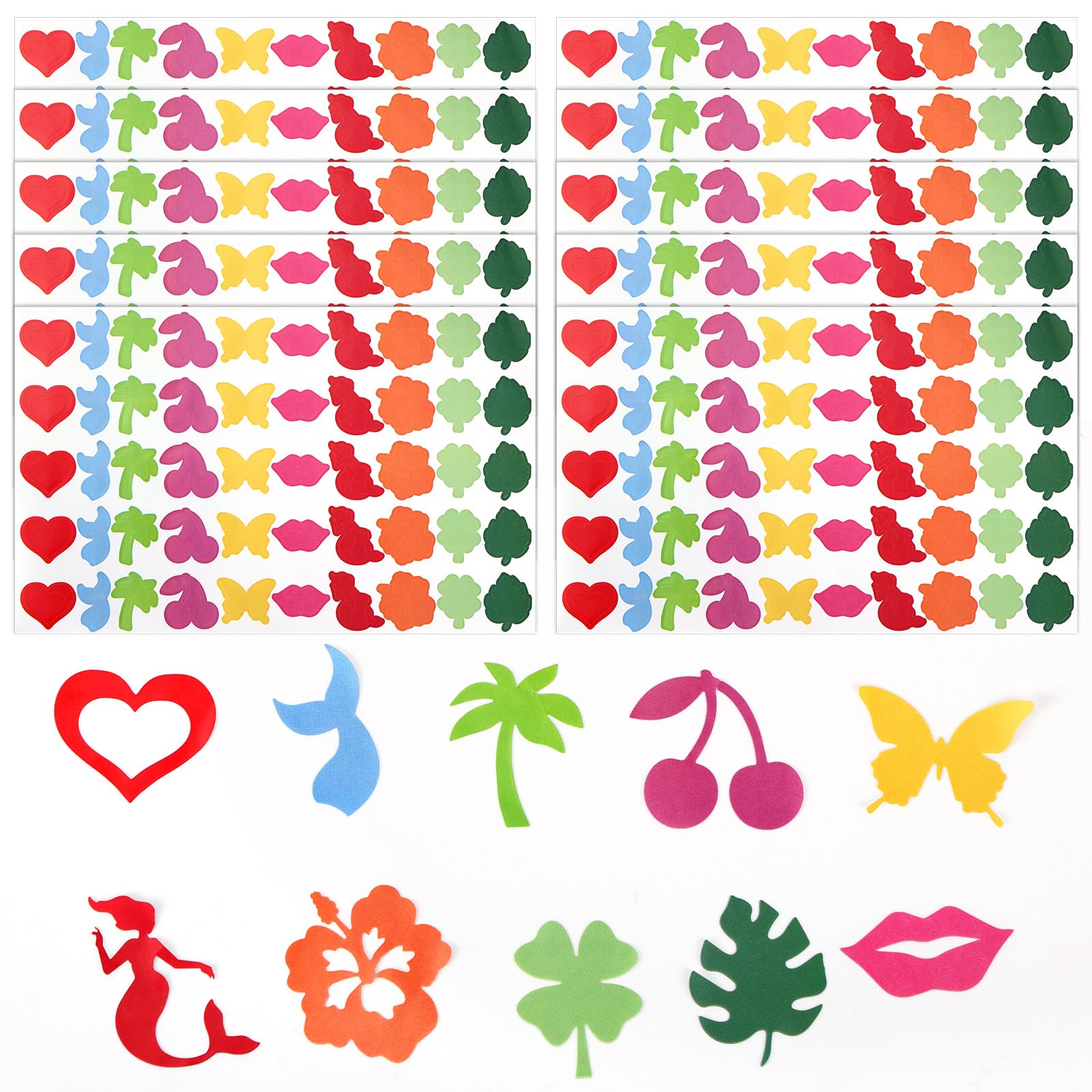 500pcs Tanning Bed Stickers, Self-Adhesive Summer Beach Sunbathing Tan Tattoo Decals Suntan Accessories Hawaiian Tropical Luau Salon Party Supplies for Women Kids Body Face Decor (10 Styles)