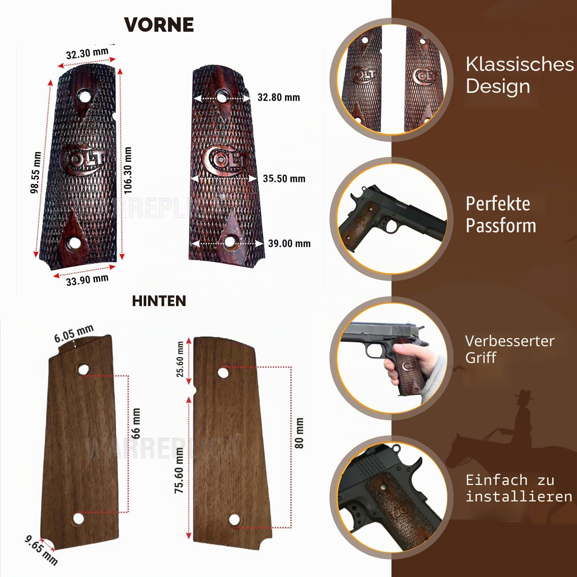 WWII US M1911/1911 .45 Holzgriffe – Reproduktion (Colt)