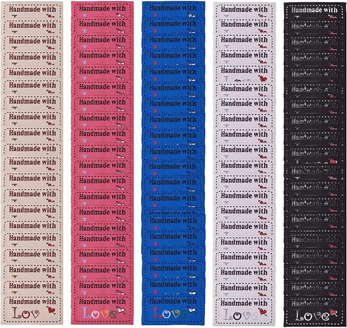 Clothes Sewing Labels, 100 Pcs Handmade with Love Sew on Fabric Labels