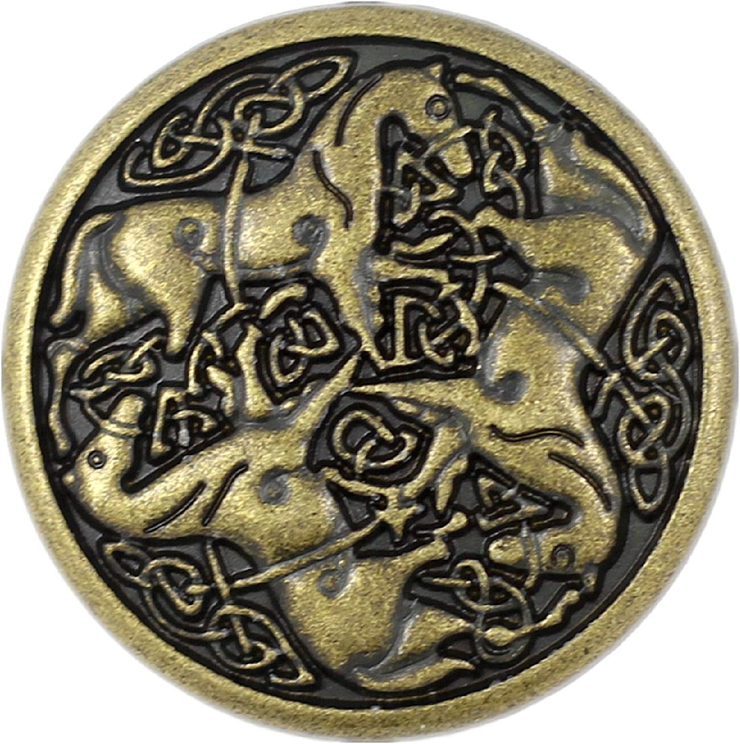 Bezelry 10 Pieces Celtic Horses Metal Shank Buttons. 25mm (1 inch) (Antique Brass)